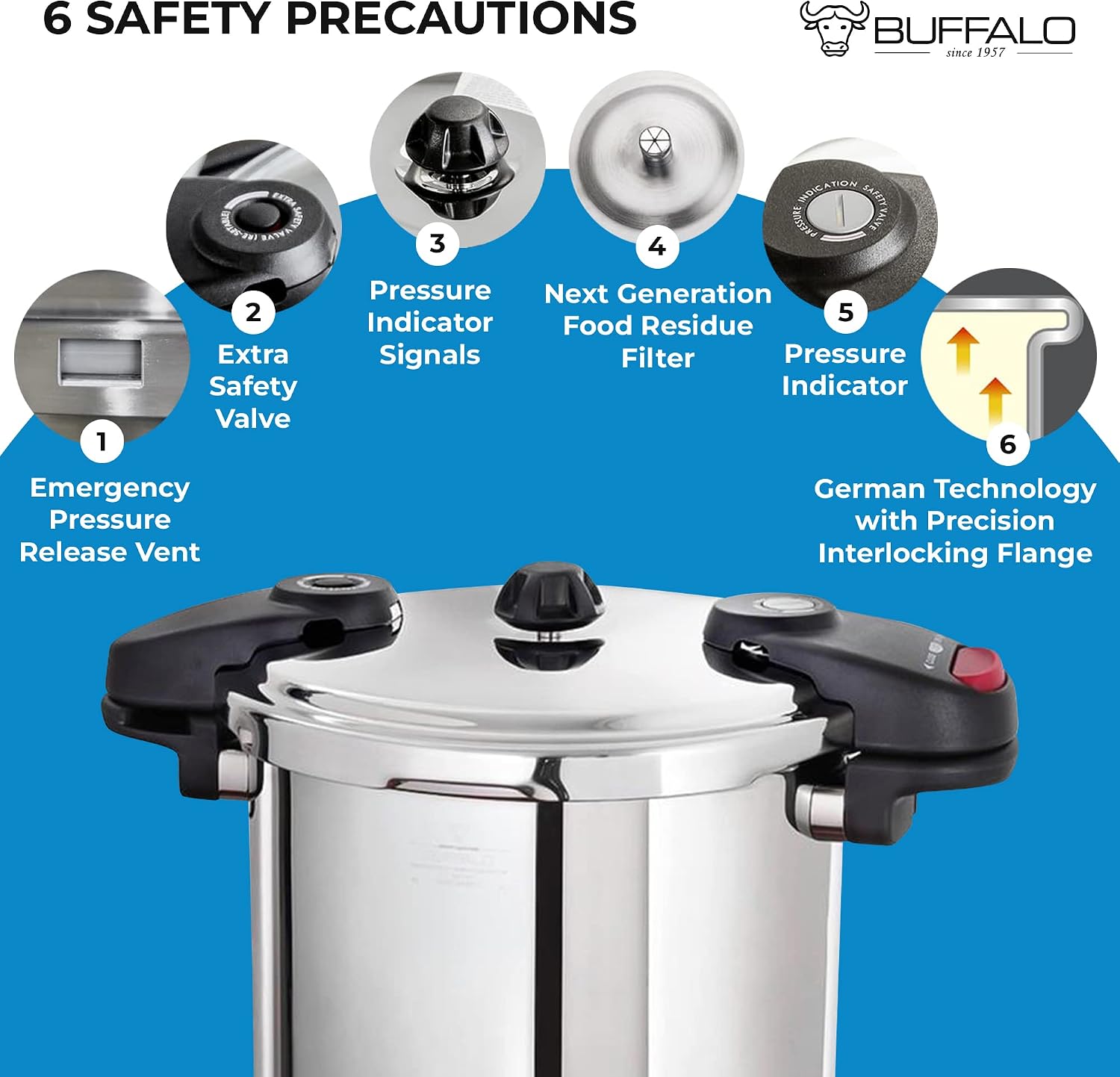 Buffalo 15 Qt Pressure Cooker Stainless Steel - Large Stove Top Canner | 15 Quart Pressure Canners for Canning - Easy to Clean Pressure Canning Pot with Lid - Can Cooker - QCP415