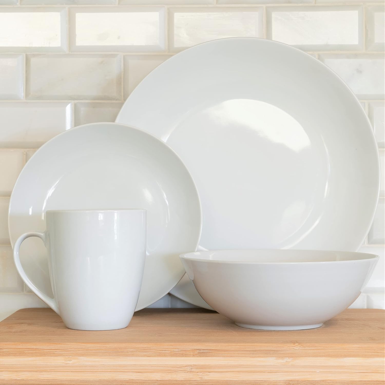 10 Strawberry Street Simply Square 16 Piece Dinnerware Set, Porcelain, White