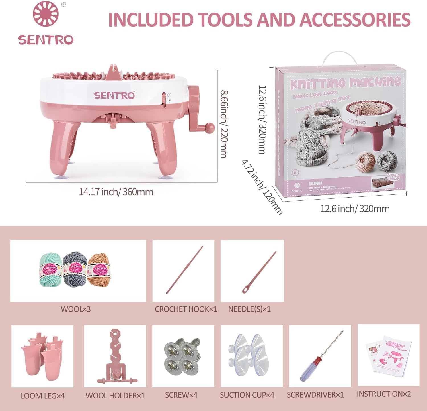 SENTRO 40 Needles Knitting Machine, All-in-One Knitting Loom Machine