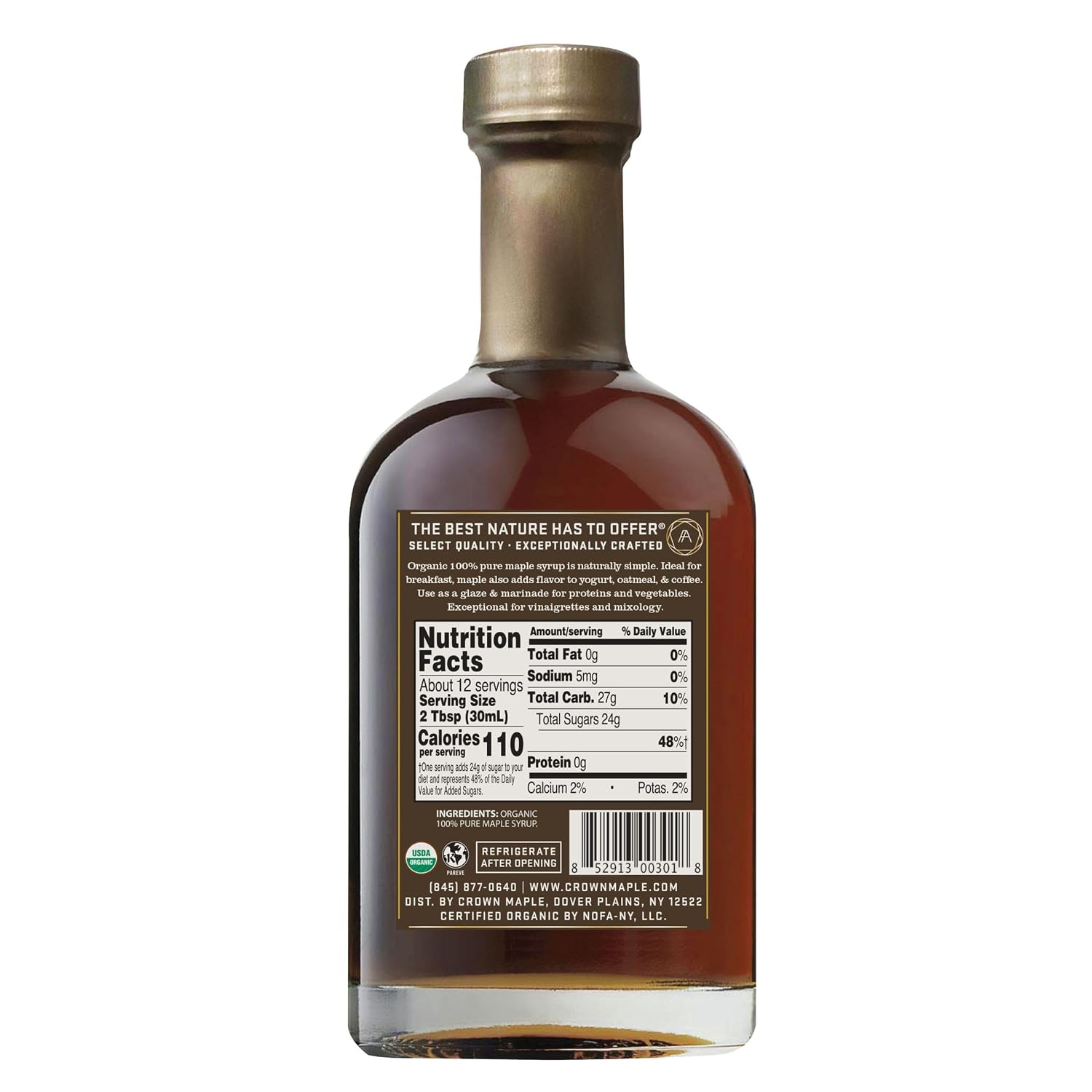 Crown Maple Organic 100% Pure Amber Color Rich Taste Maple Syrup, Flavor Marinades, Cocktails, Pancakes, Squash & Bacon, 12.7 Fl Oz