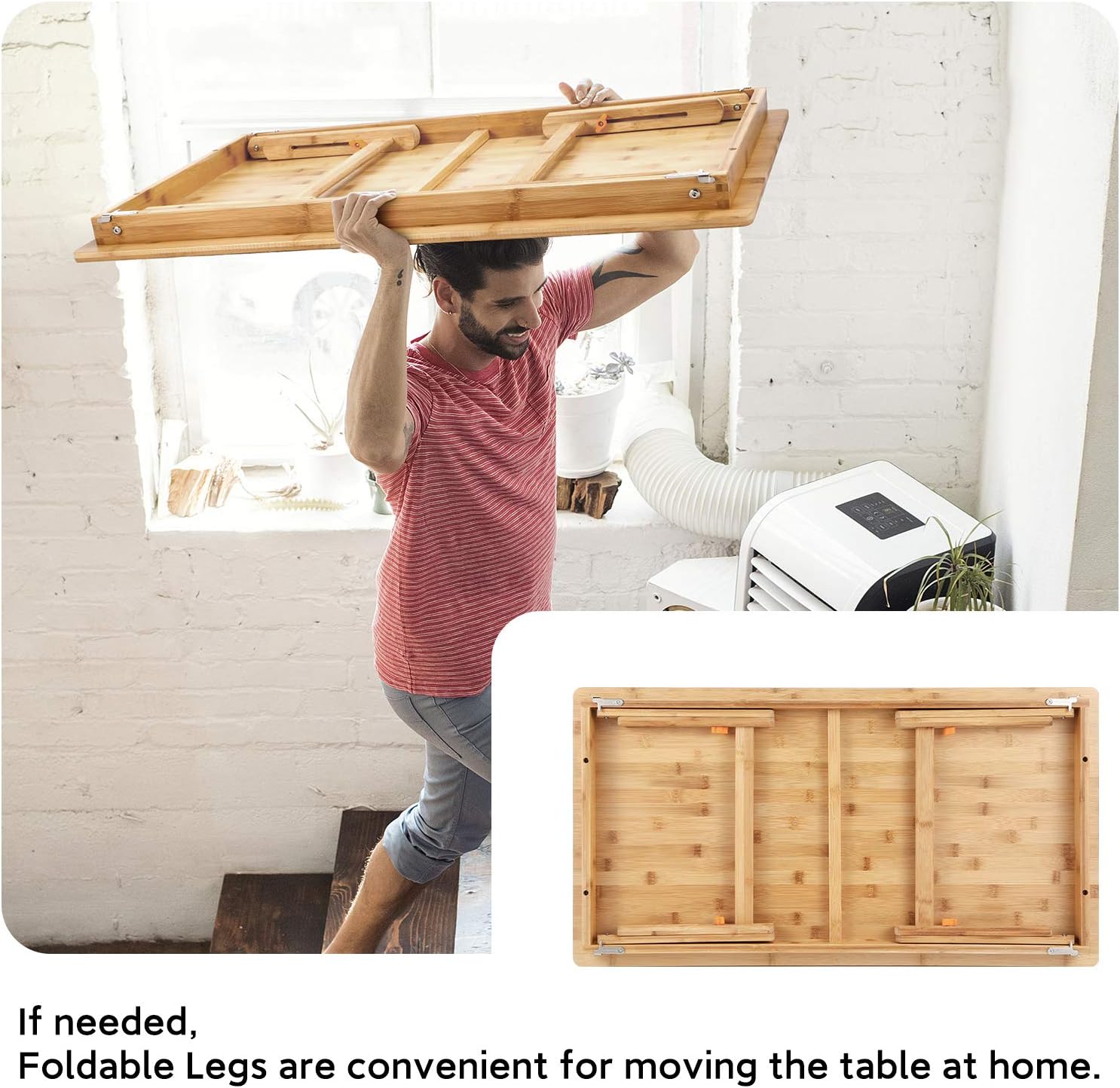 Nnewvante Large Floor Desk Foldable Tray for Adults, Bamboo 33.5 x 17.7in