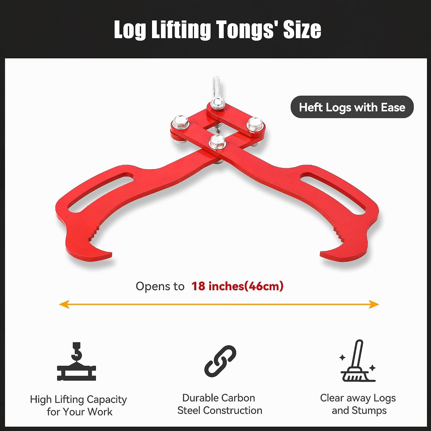 Garvee 28 in Log Lifting Tongs, Log Grabber, Skidding Log Lifting Tongs Timber, Heavy Dut Solid Steel Swivel Dragging Steel Tongs Log Lifting Lumber Skidding Tongs Logging Grabber(4 Claw)