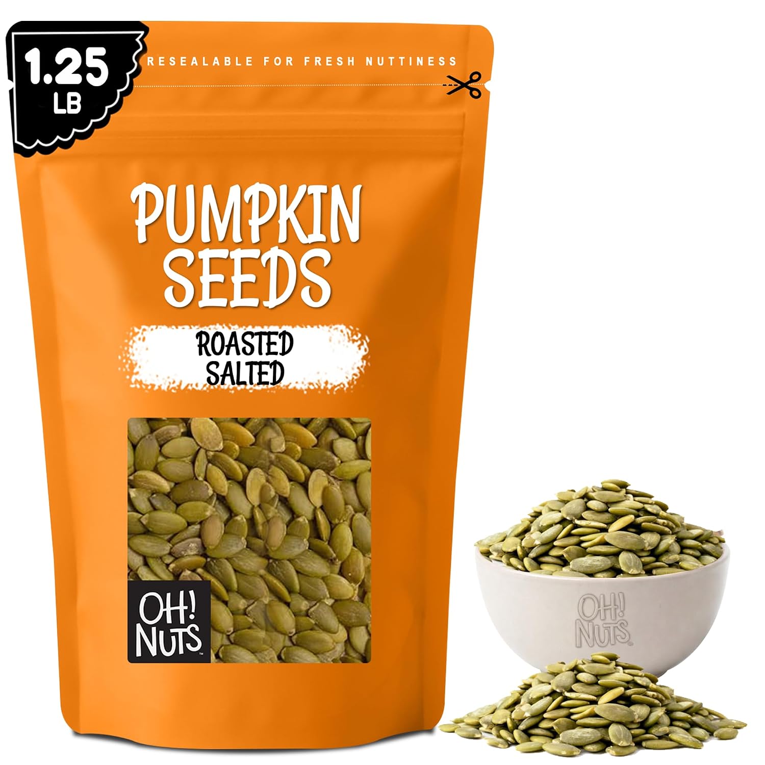 Oh! Nuts Roasted Pumpkin Seeds Salted Pepitas No Shell 2 Pound | Roasted salted pumpkin seeds no shell - Premium pepitas packed in NY - Resealable zip bag for freshness