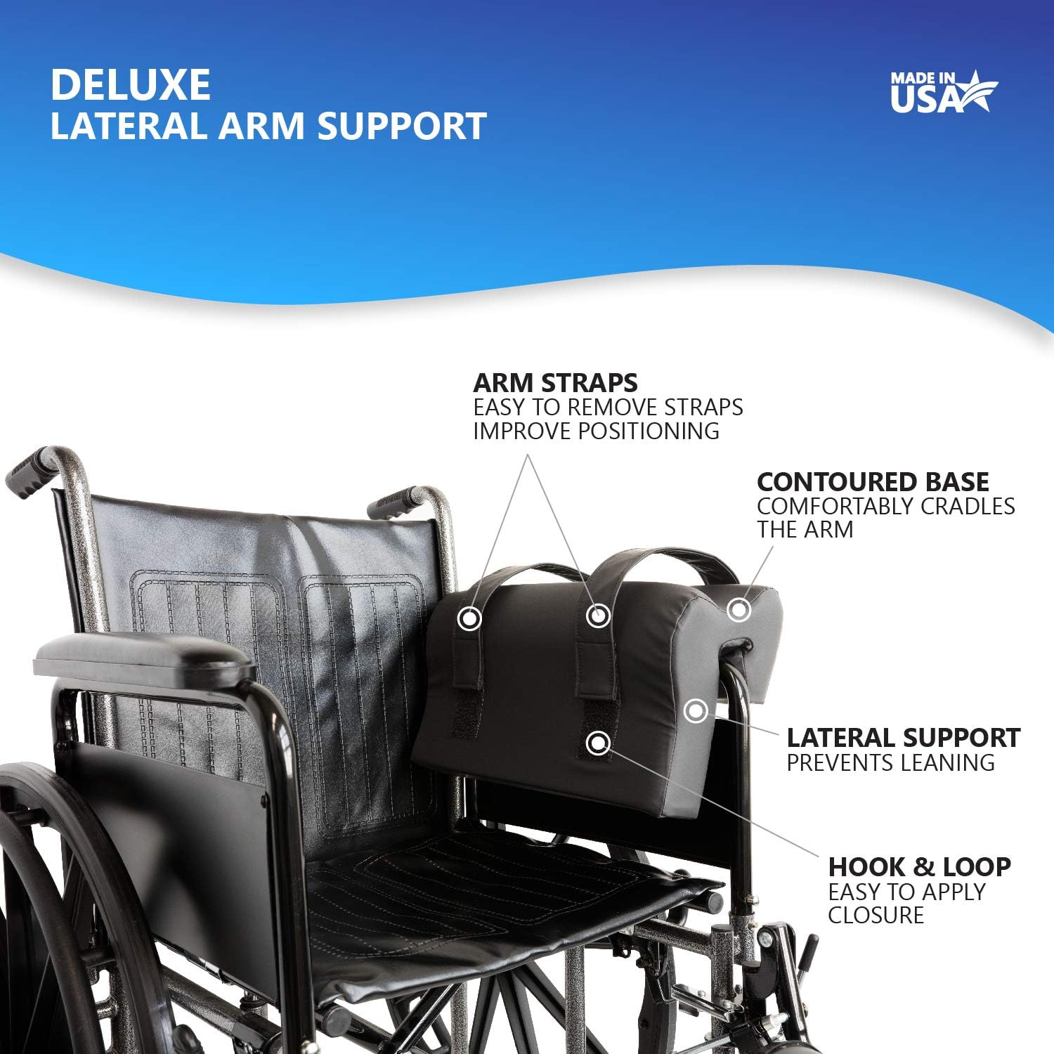 NYOrtho Deluxe Lateral Arm Rest Support Cushion for Wheel Chair - Foam-Filled Armrest Pad for the Correction of Lateral Leaning - Water-Resistant