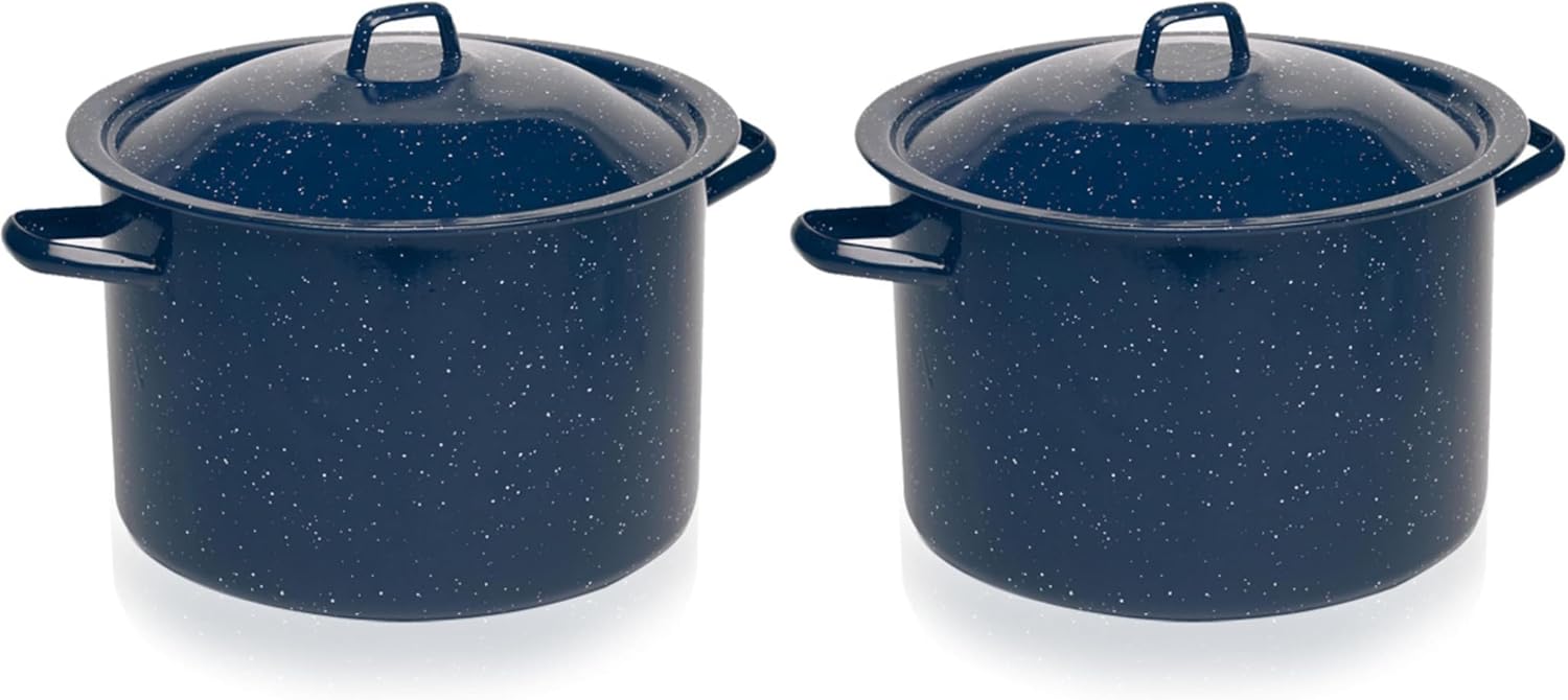 IMUSA USA C20666-1062810W Speckled Enamel Stock Pot with Lid, 4 Quart, Blue | Speckled Enamel Finish, Durable Steel Construction, Ideal for Soups and Stews, Great for Everyday Family Meals