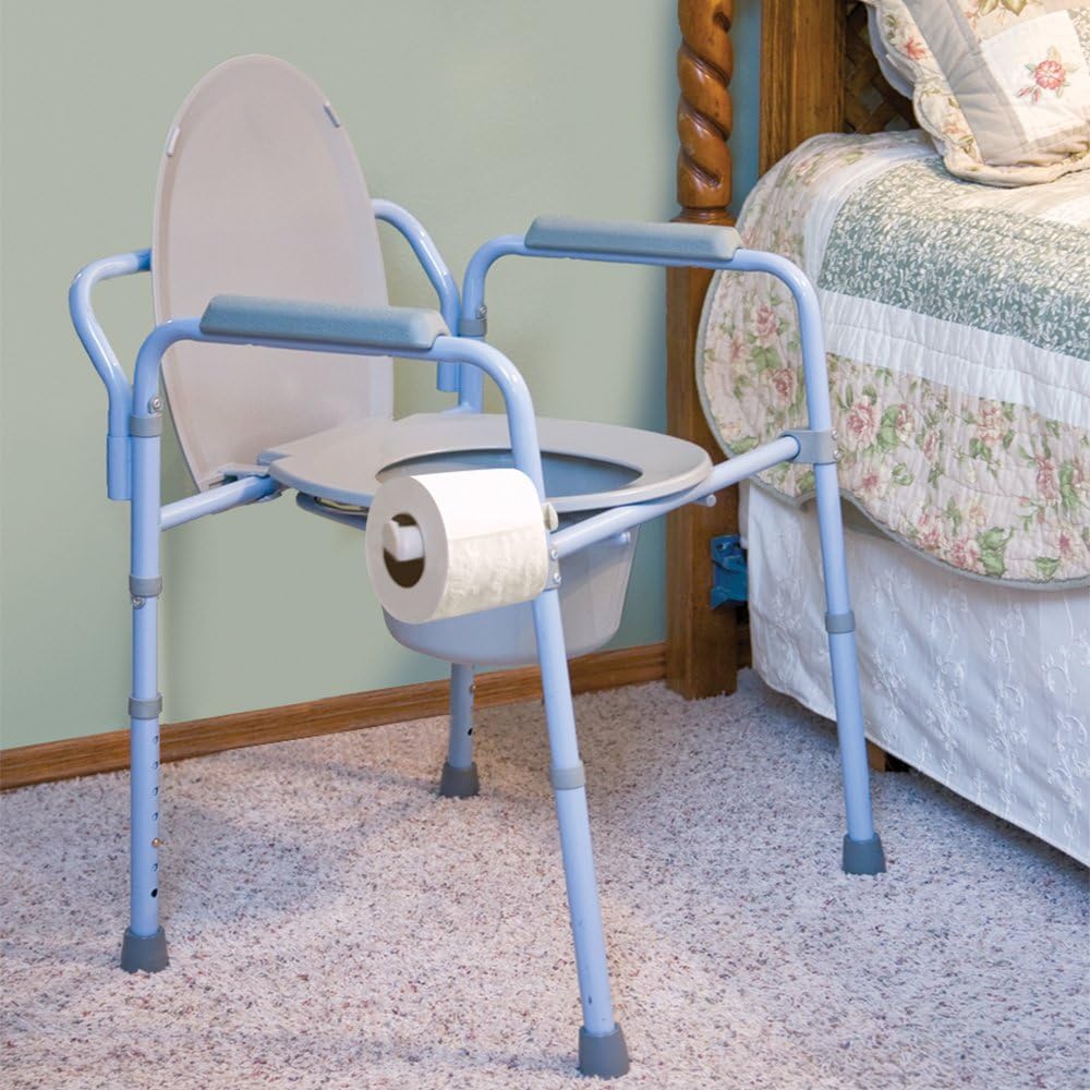 Carex 3-in-1 Folding Bedside Commode and Raised Toilet Seat, Portable Toilet Supports Up to 300lbs, Bedside Commodes for Seniors