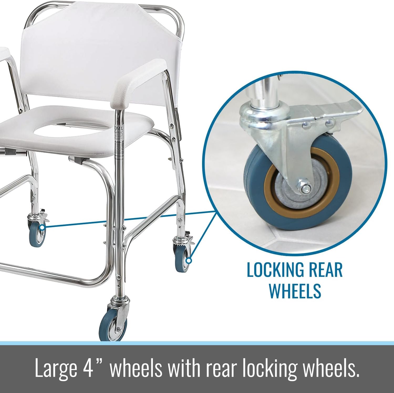 DMI Rolling Shower Chair, Commode, Transport Chair, FSA Eligible, Rolling Bathroom Wheelchair for Handicap, Elderly, Injured or Disabled