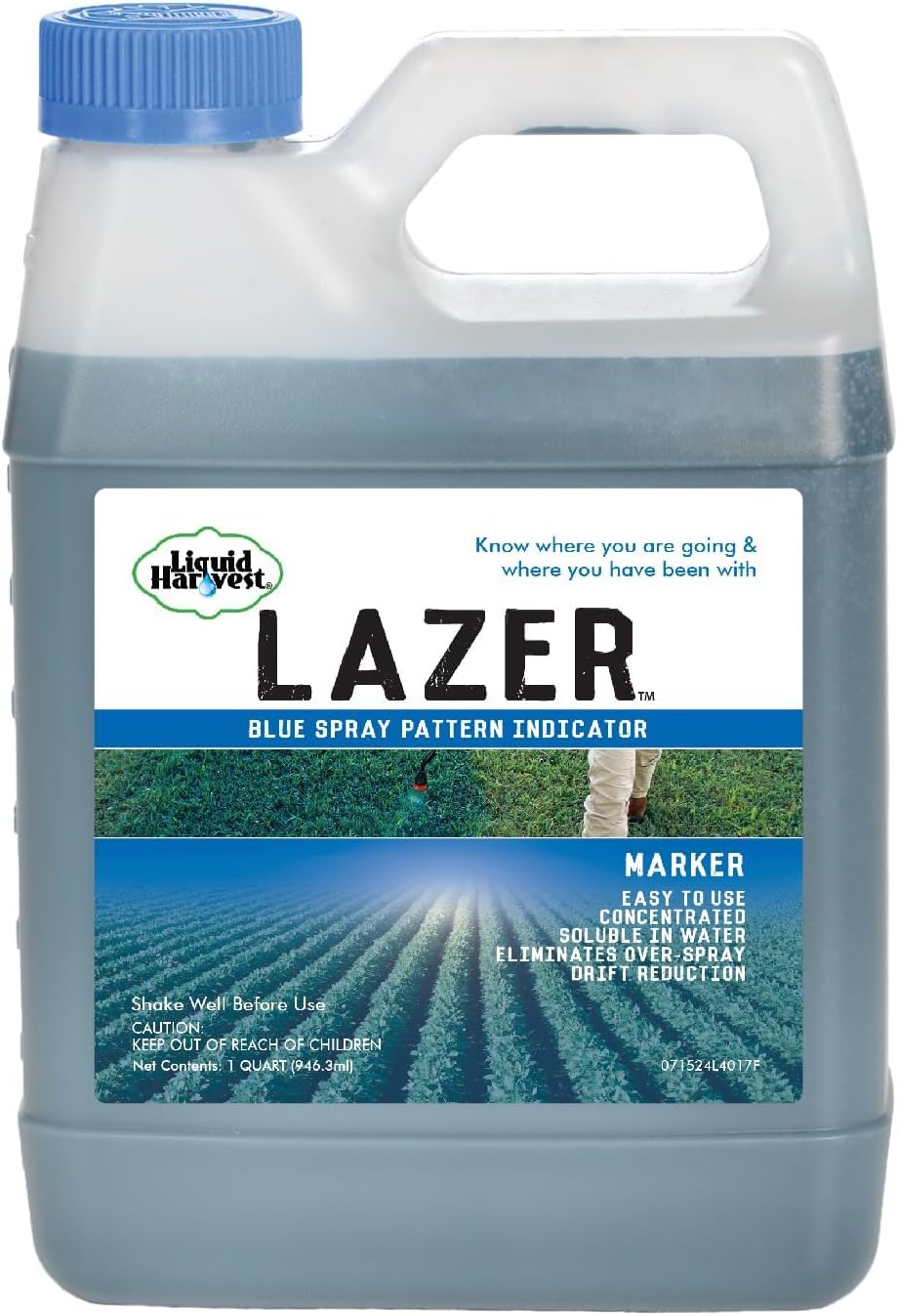 Liquid Harvest Lazer Blue - 32 Ounces - Concentrated Spray Pattern Indicator - Perfect Weed/ Fertilizer Marking Dye