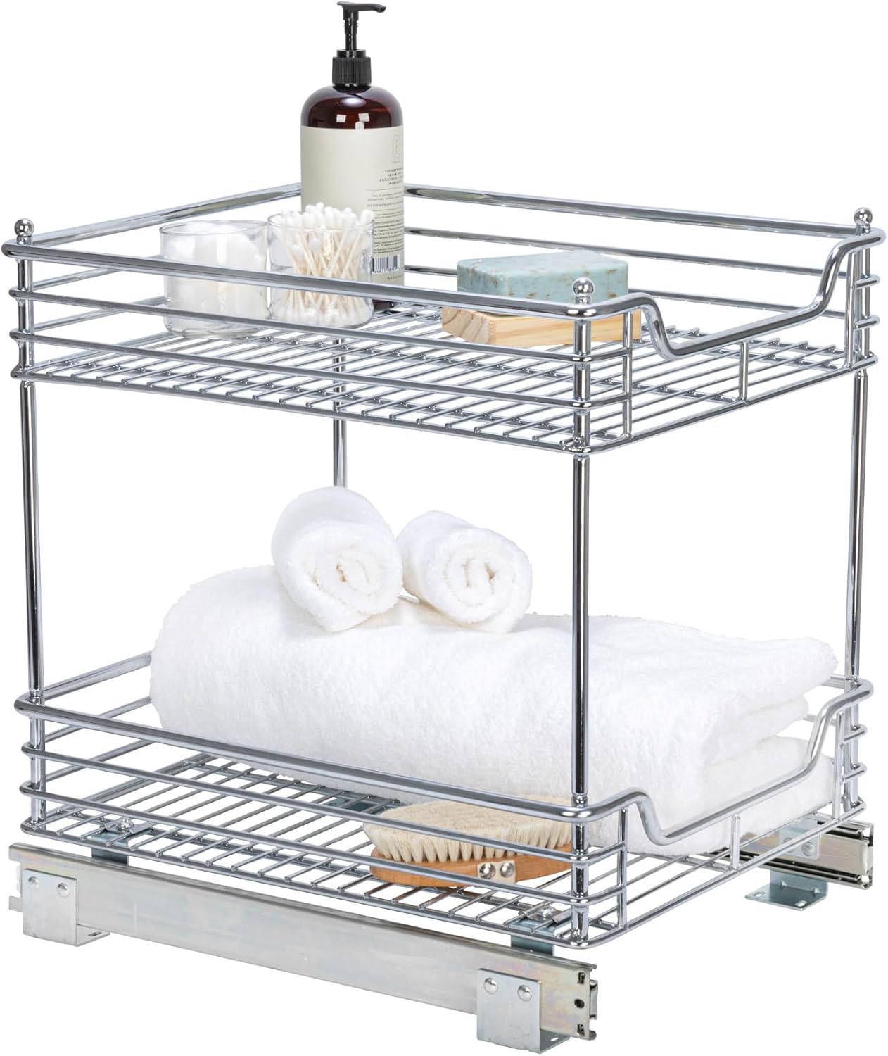 Household Essentials Glidez 2‑Tier Multipurpose Chrome‑Plated Steel Pull‑Out/Slide‑Out Under Cabinet Organizer, Chrome Finish