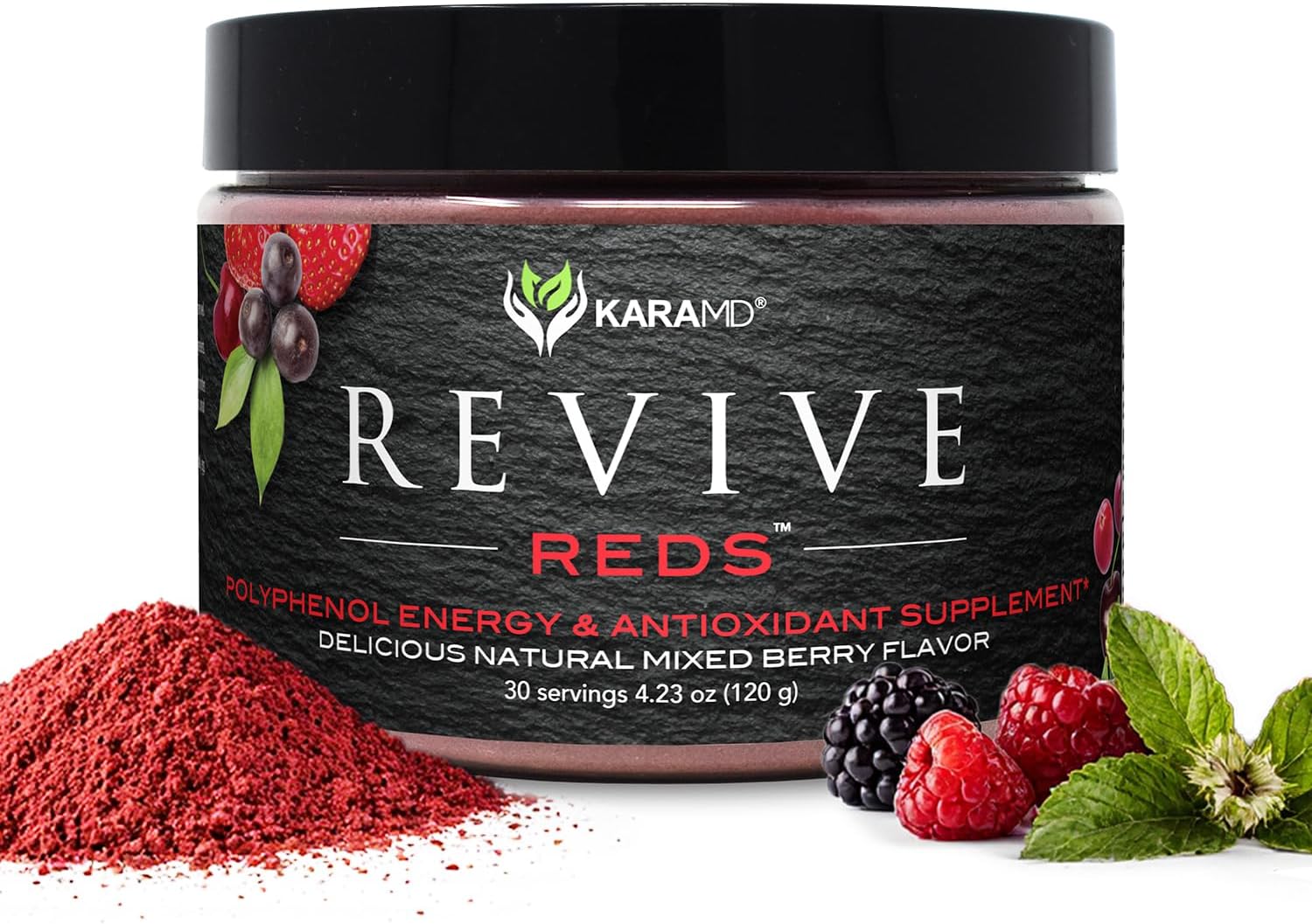 KaraMD Revive Reds, Natural Energy Boosting Superfood Powder, 30 Servings | Concentrated Polyphenol Blend