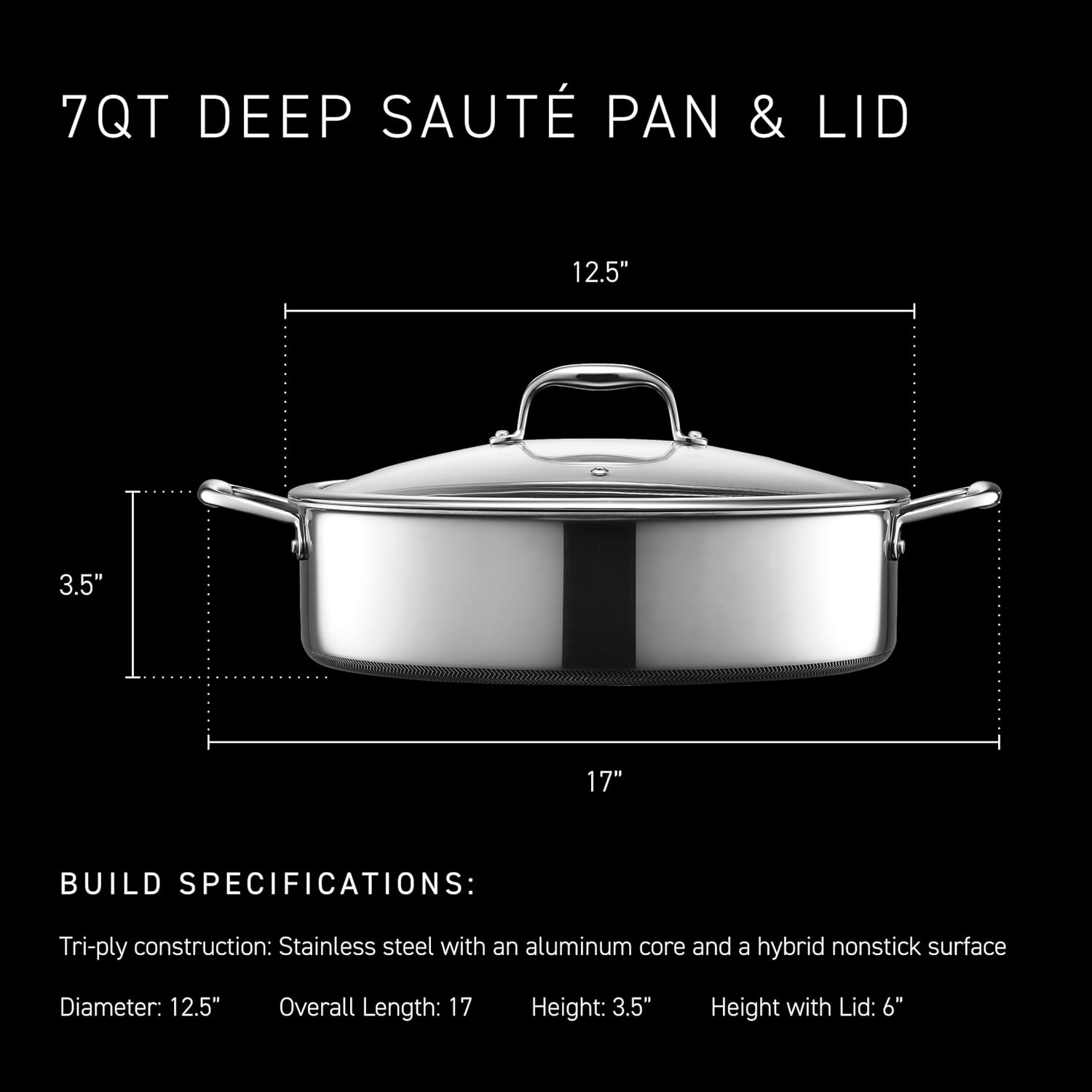 HexClad 4.5 Qt Hybrid Nonstick Deep Sauté Frying Pan & Lid, Induction Ready | Stay-Cool Handles, Dishwasher and Oven Safe up to 900°F, Compatible with All Cooktops