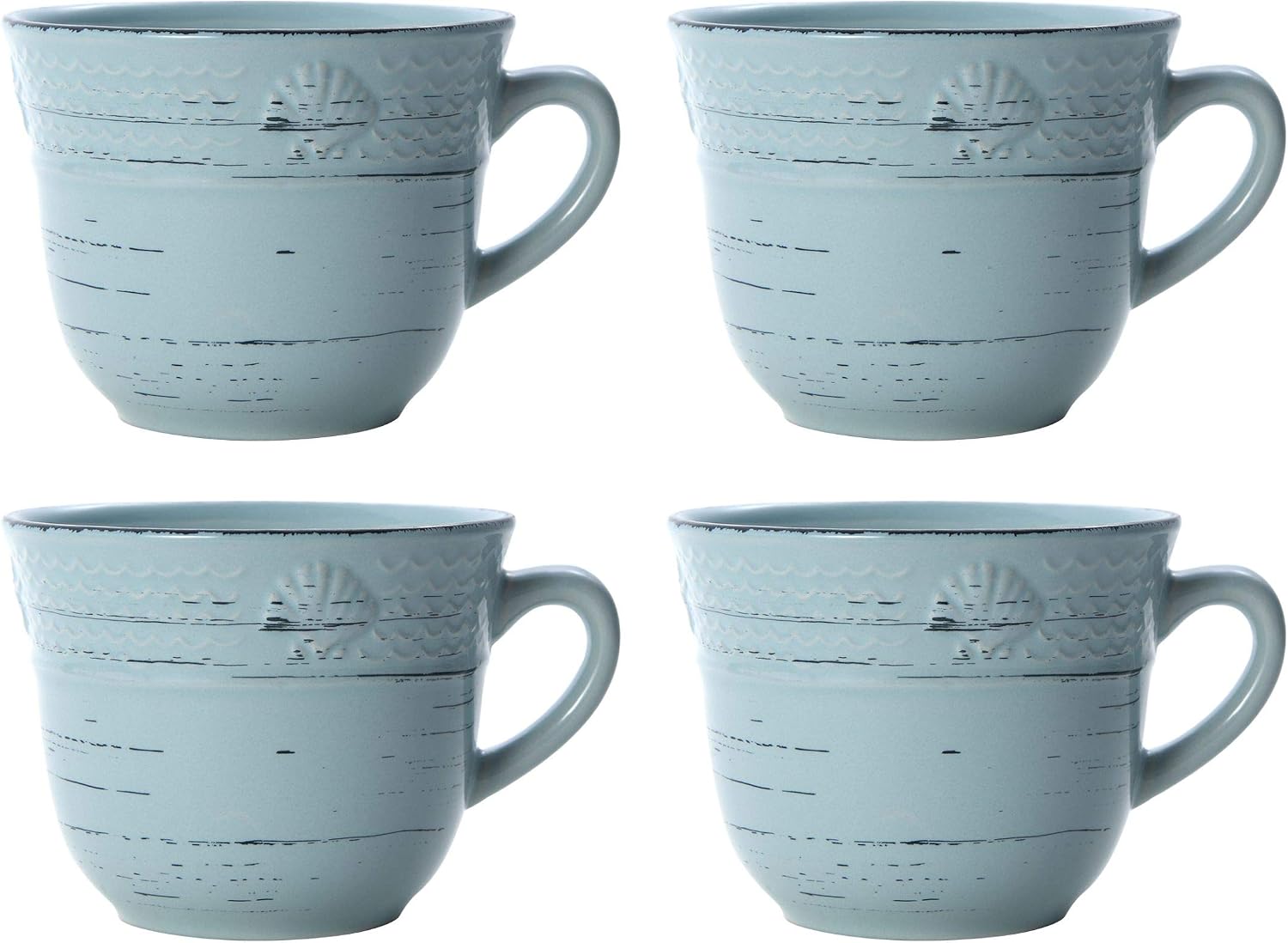 Pfaltzgraff Trellis White 16-Piece Stoneware Dinnerware Set, Service for 4, Distressed White Finish, Microwave & Dishwasher Safe Plates and Bowls
