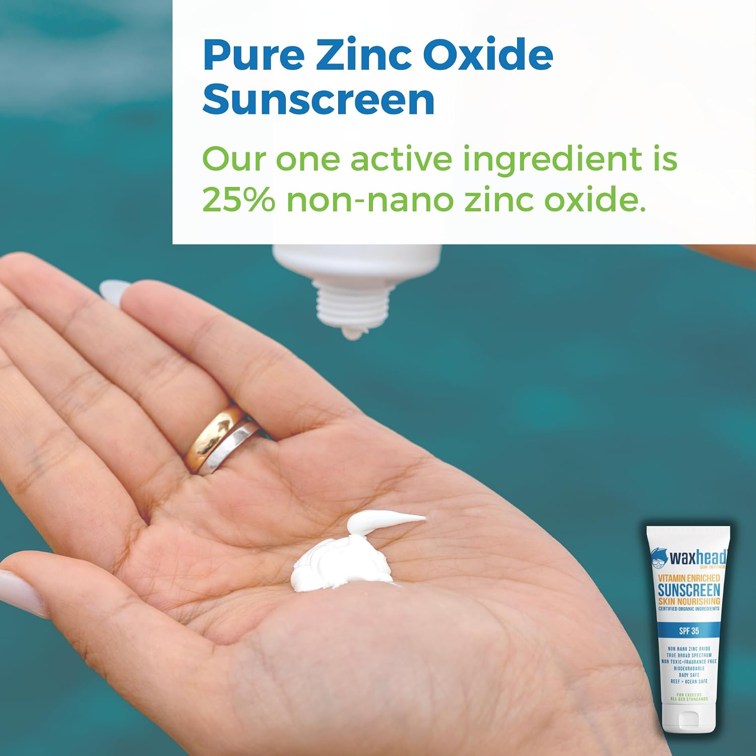 Waxhead Zinc Oxide Sunscreen SPF 35 Mineral Lotion for Face and Body, 4 oz | Only 6 Ingredients, Non-Toxic, 25% Non-Nano Zinc, Water Resistant, Sensitive Skin, Fragrance Free, Organic, Tattoo Protection