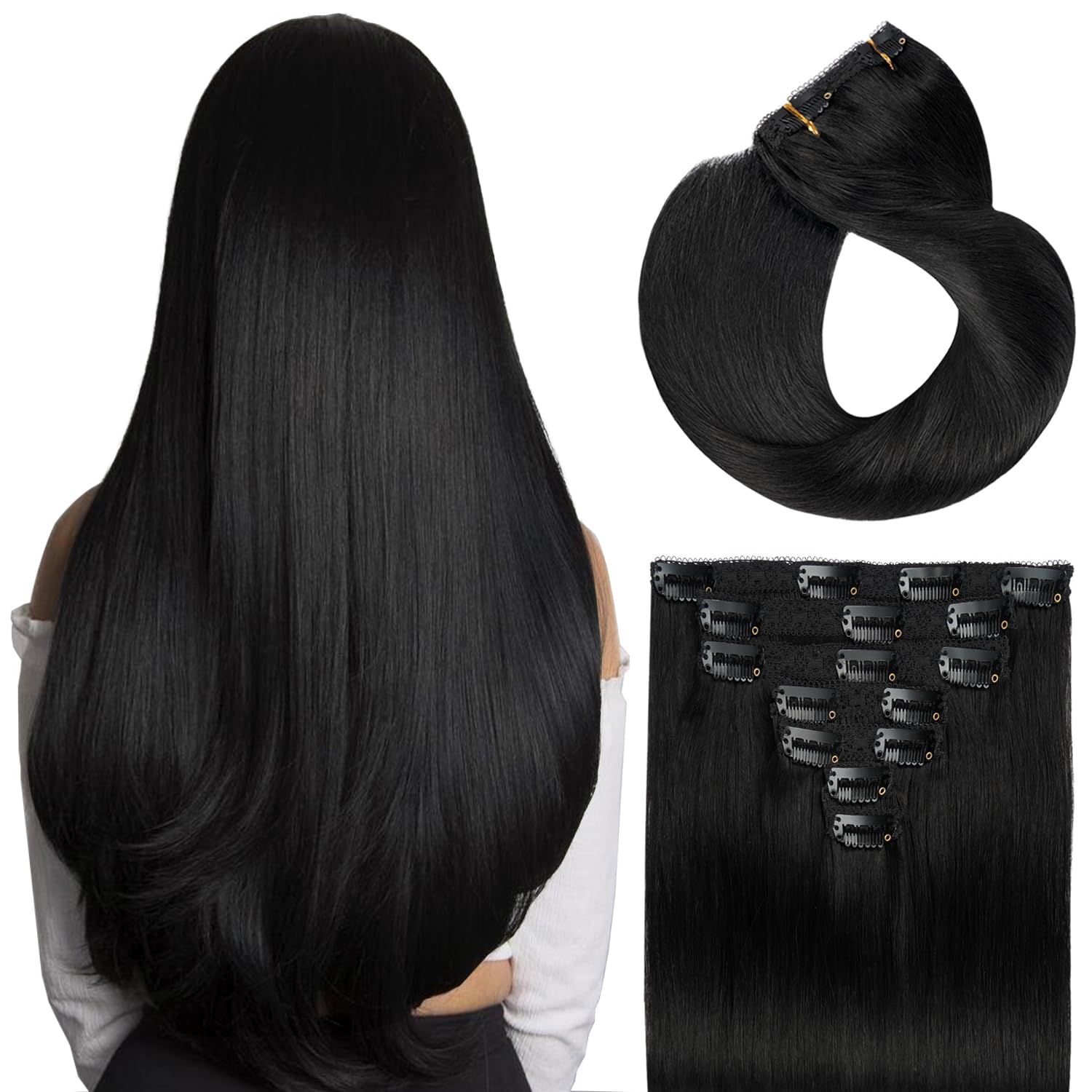 22" Clip in Human Hair Extensions Full Head 200g 10 Pieces 22 Clips Light Brown Double Weft Brazilian Real Remy Hair Extensions Thick Straight (22"