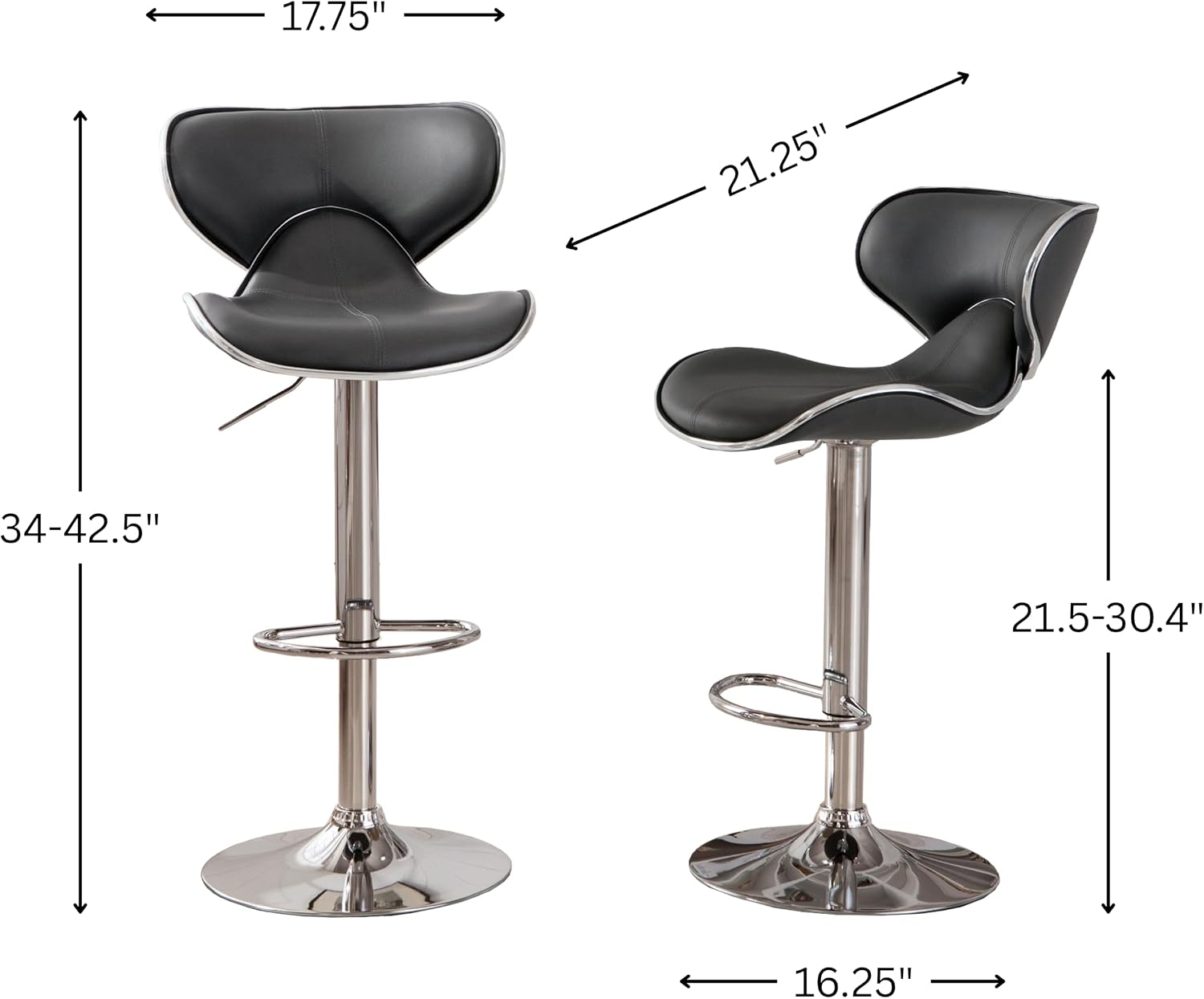 Roundhill Furniture Masaccio Cushioned Leatherette Upholstery Airlift Adjustable Swivel Barstool with Chrome Base, Set of 2, Blue