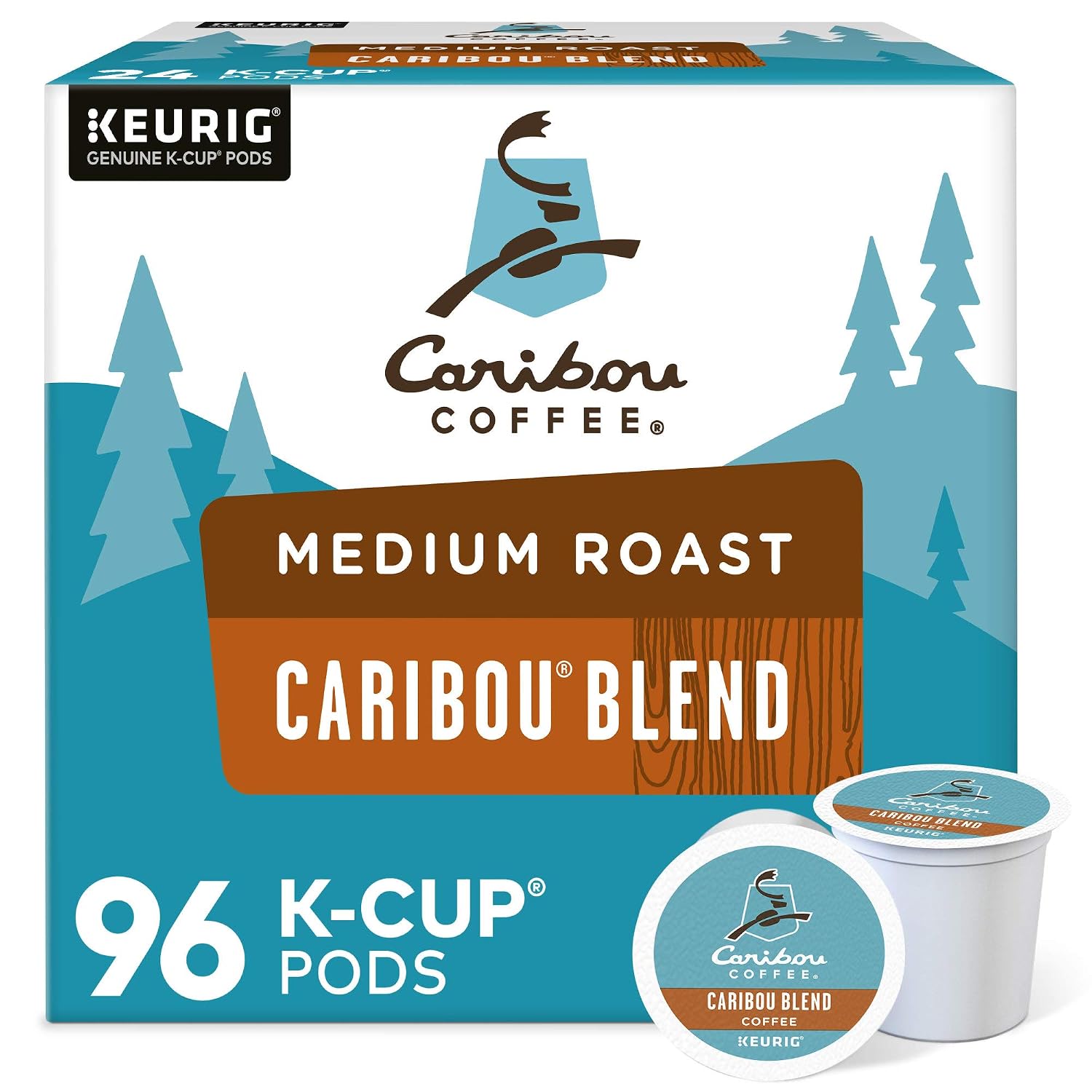 Caribou Coffee Caribou Blend, Single-Serve Keurig K-Cup Pods, Medium Roast Coffee, 24 Count (Pack of 4) | 4 Pack, Medium Roast Coffee