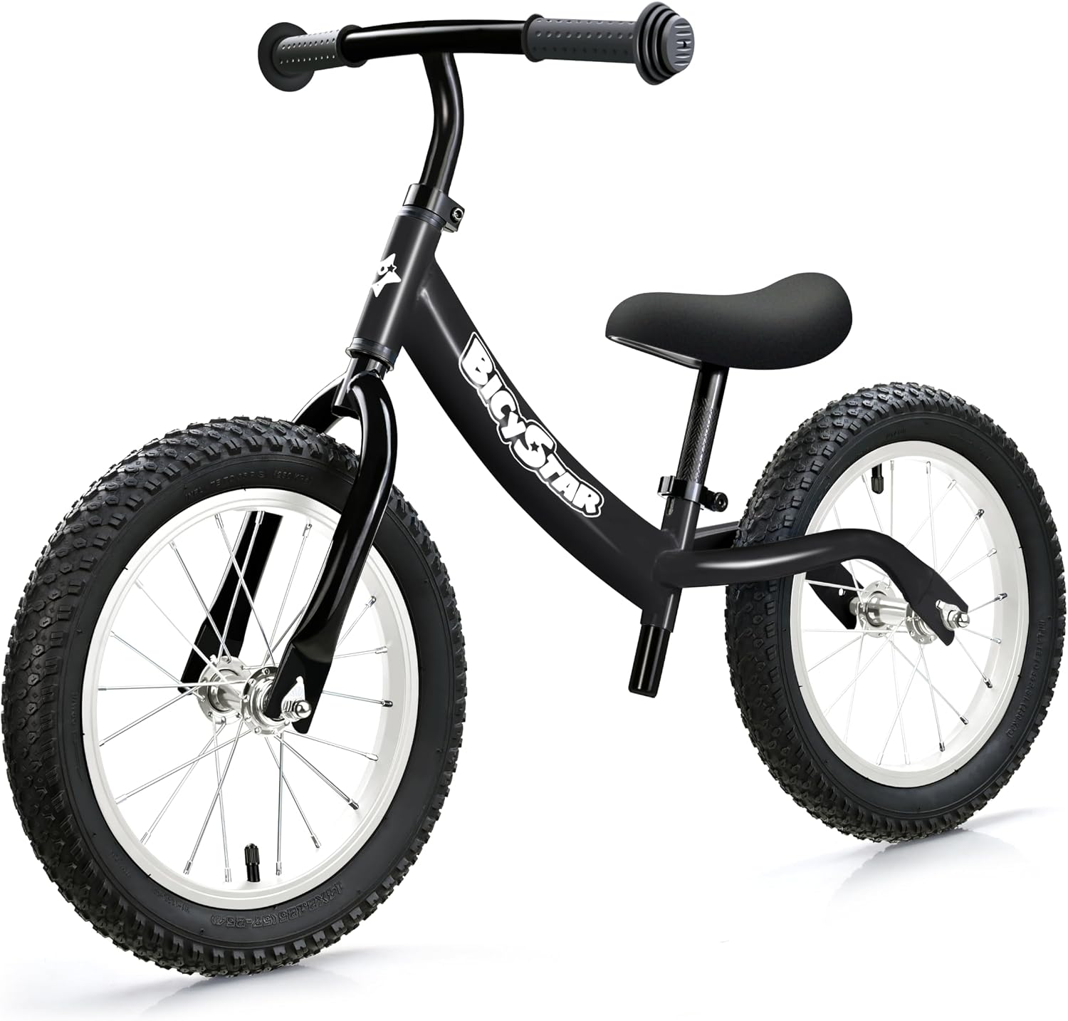 bicystar 14 Inch Balance Bike for Kids 3-5 with Rubber Air Tires, White | lightweight frame, adjustable seat & handlebar, easy assembly, outdoor riding, footrest, no pedals