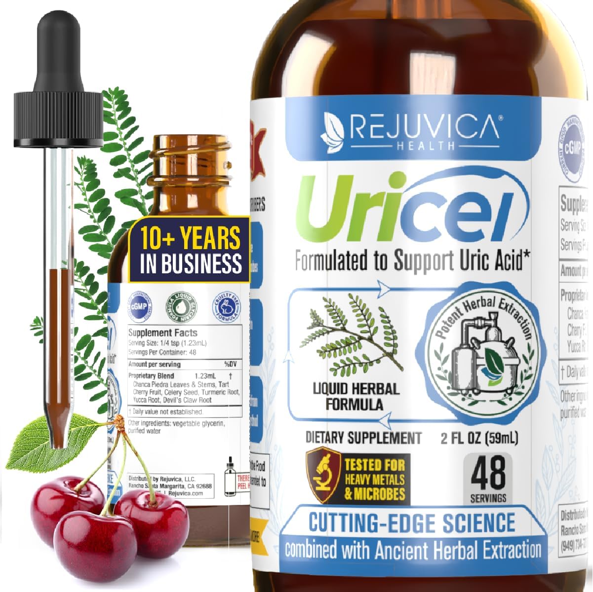 Uricel - Uric Acid Supplement - Tart Cherry & Chanca Piedra & Raw - 2 fl oz