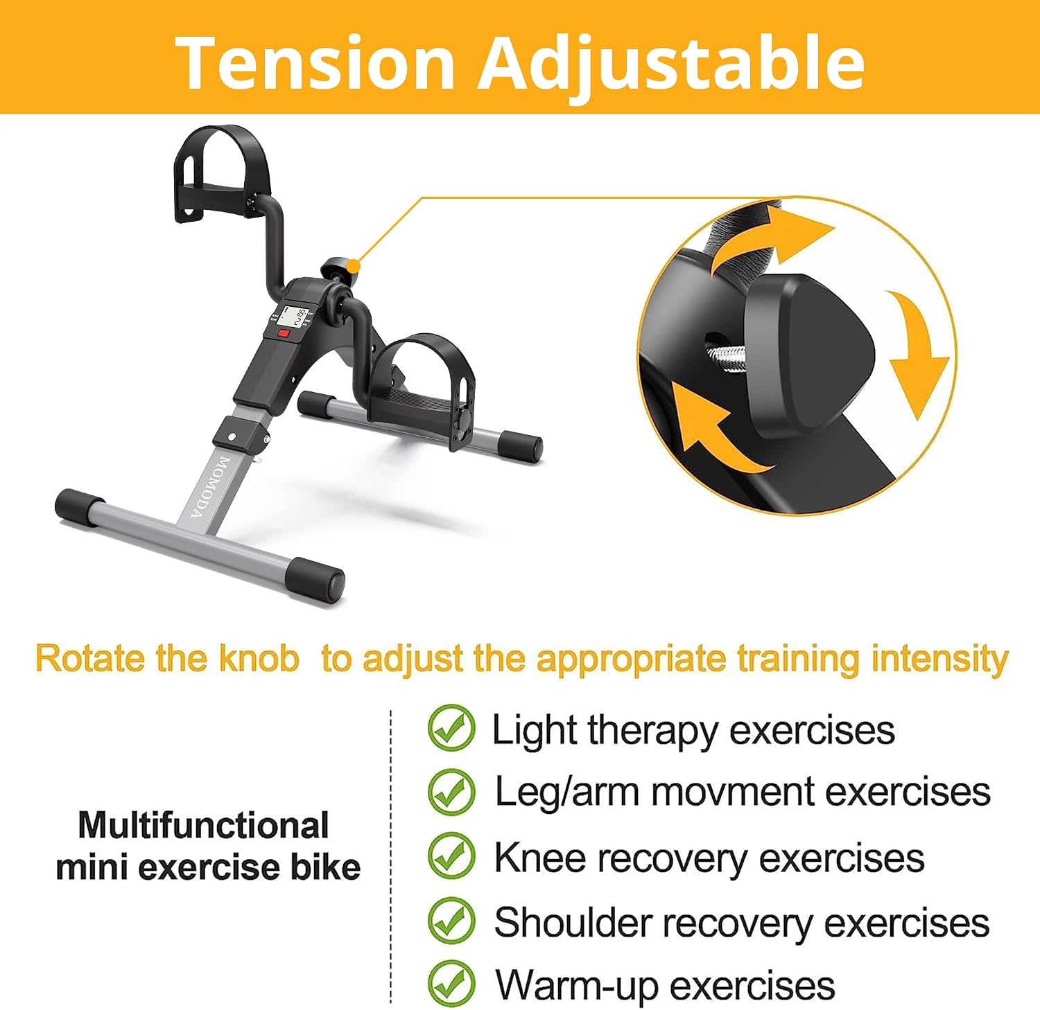 Pedal Exerciser Desk Exercise Bike Leg and Arm Exercise Bike with LCD Monitor Foldable and Porable (Black/Grey)