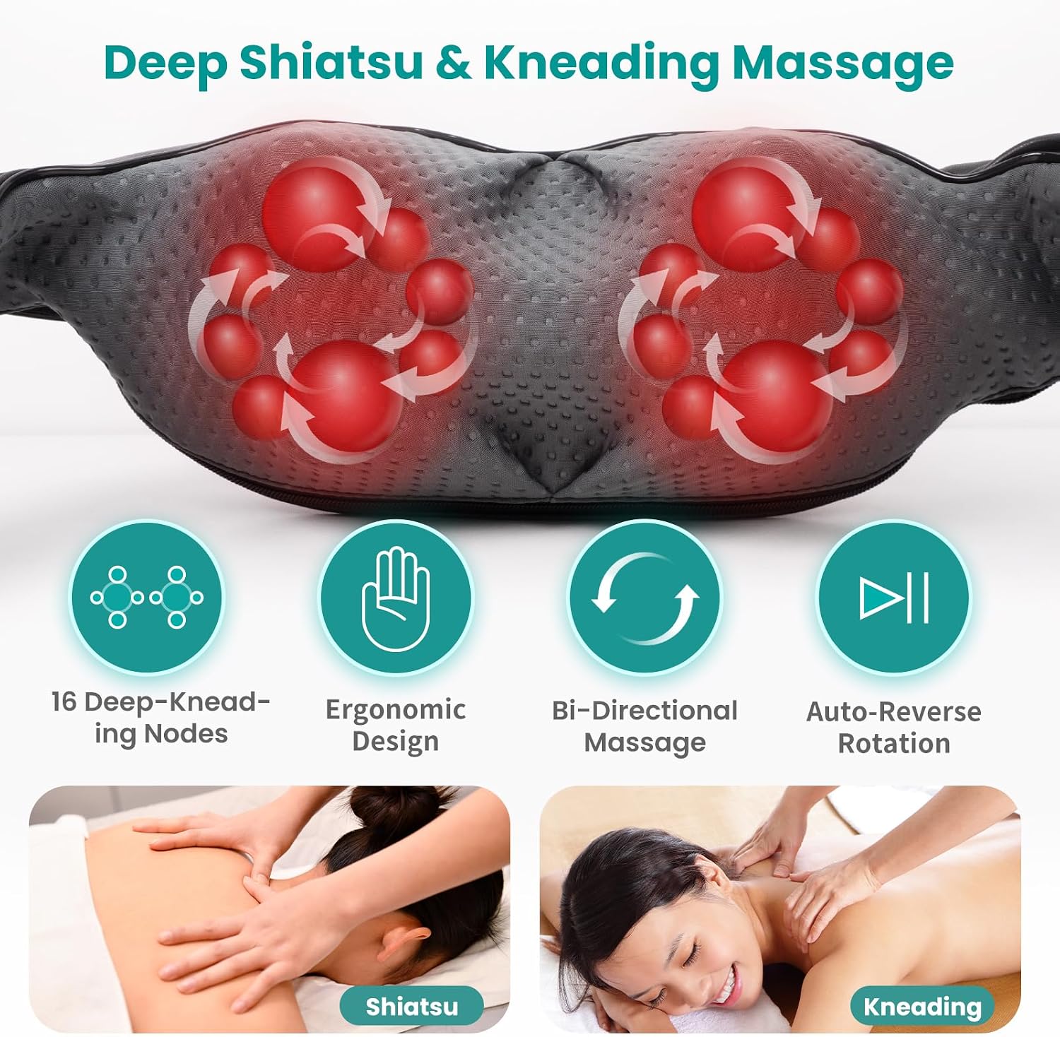 Nekteck Shiatsu Neck Massager with Heat for Pain Relief, NOT Cordless | 2026 Upgraded 3D Back Shoulder Kneading Massage Pillow, 3 Intensity Speeds Deep Tissue, Relaxation Gifts for Men Women, Black