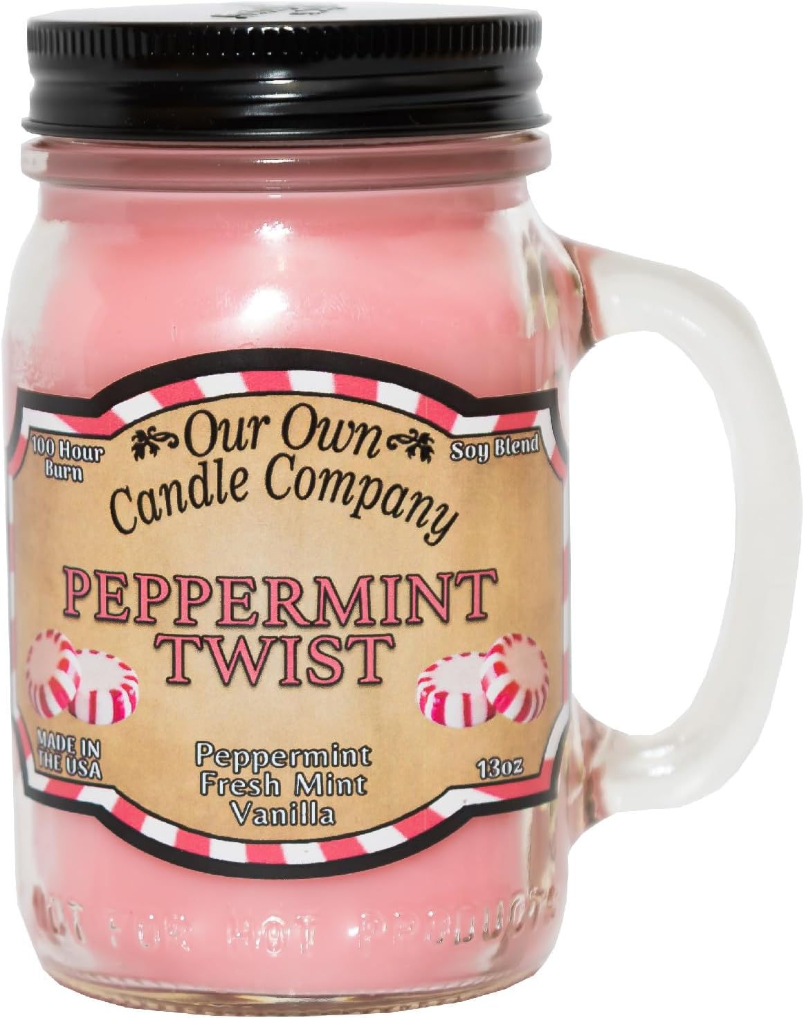 Balsam Pine Scented Mason Jar Candle, Our Own Candle Company, 13 oz | Clean, fresh Balsam-pine-tree scent; soy blend wax; lead-free wick with patented straightener; long lasting