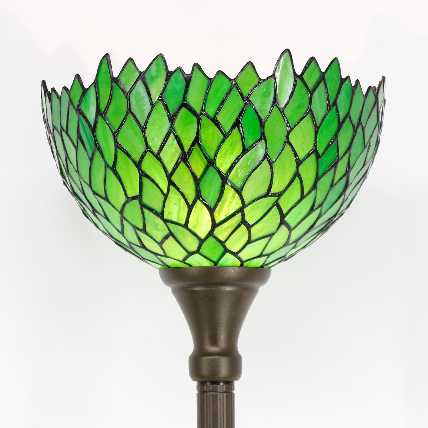 WERFACTORY Tiffany Floor Lamp Torchiere Green Wisteria Stained Glass Light | 12X12X71 Inches Pole Standing Corner Torch Uplight Decor Bedroom Living