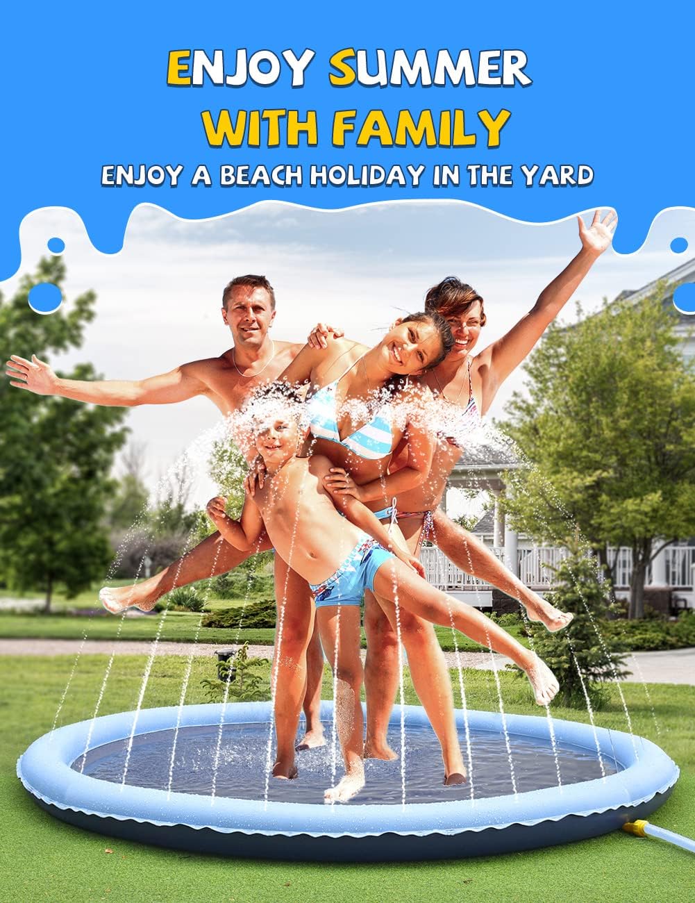 VISTOP 67" Non-Slip Splash Pad for Kids and Dogs, Thickened Sprinkler Pool for Toddlers, Outdoor Backyard Water Toys, Fun Fountain Play Mat for Babies