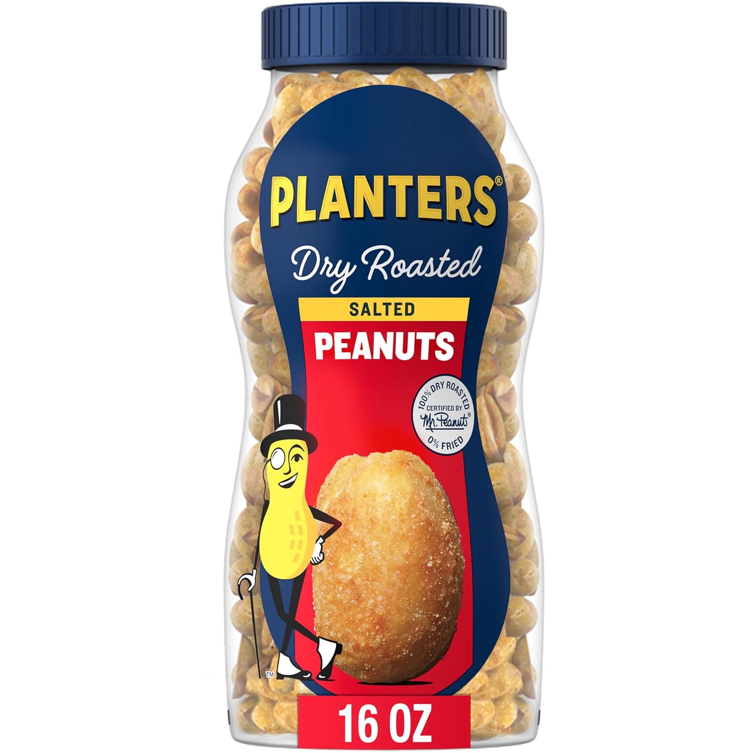 PLANTERS Salted Peanuts, Party Snacks, 16 Oz (1 Ct) | Dry Roasted Salted Peanuts. 0g Trans Fat. Resealable Jar. Snacks for Adults. Party Mix, Flavored Nuts