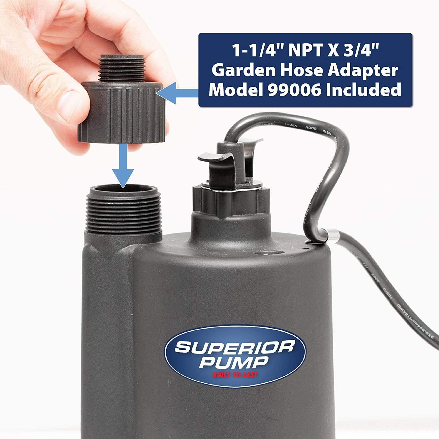 Superior Pump 91570 3300GPH Thermoplastic Submersible Utility Pump with 10-Foot Cord, 1/2 HP