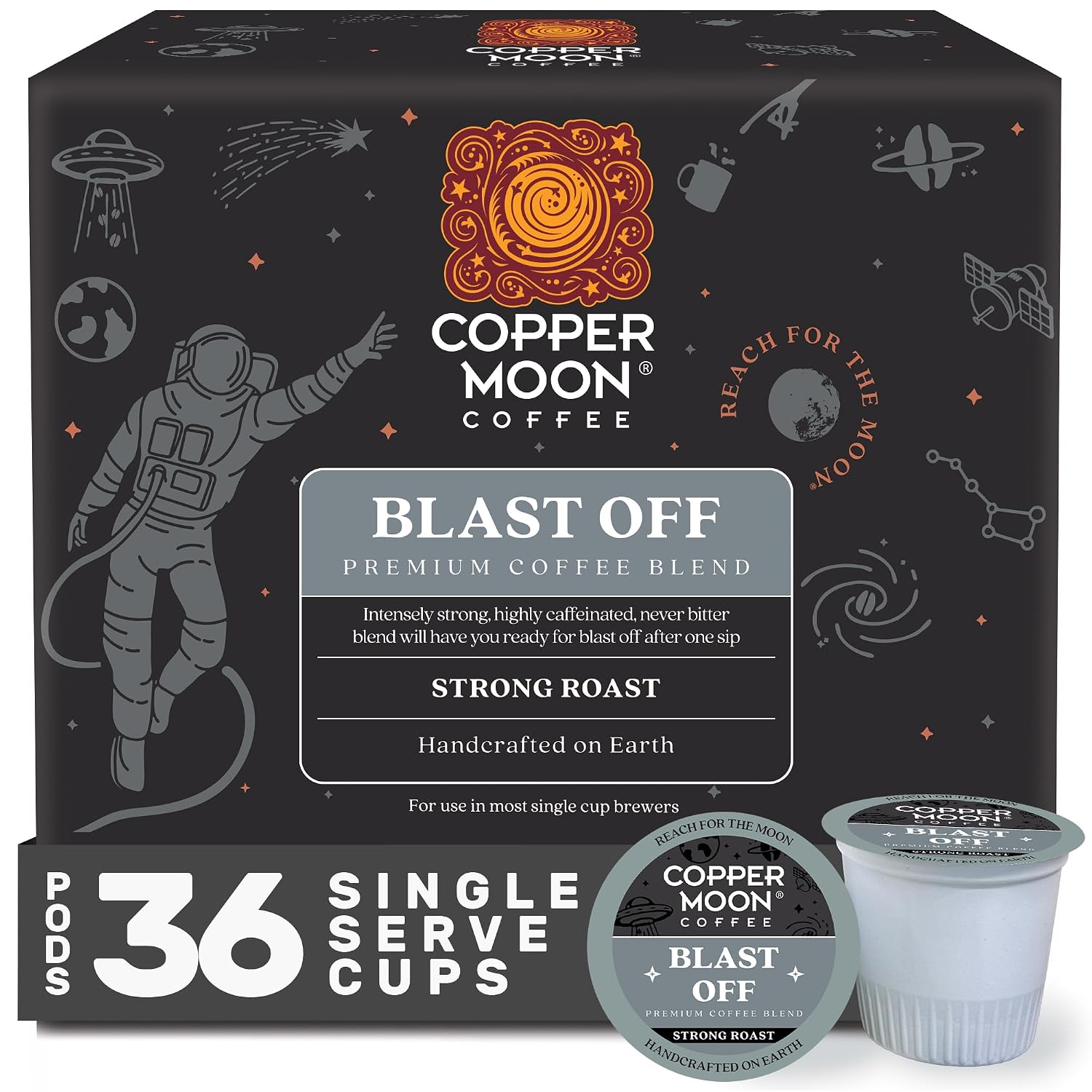 Copper Moon K-Cup Coffee Pods, Medium Roast, Costa Rican Blend, 80 Count | Single Serve, Vegan, Allergen Free, Non-GMO, Kosher, Small Batch Roasted, Vegetarian, Compatible with Keurig K Cup Brewers