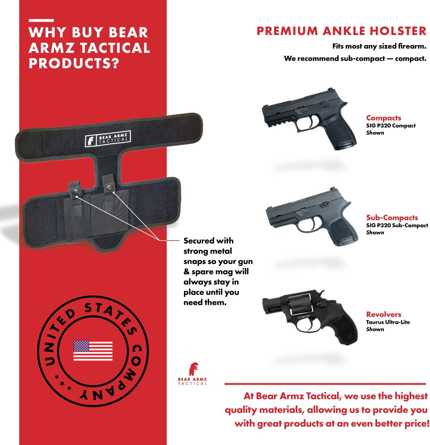 Ankle Holster for Concealed Carry | American Company | Comfortable & Secure | Compatible with Glock 43, 42, 30, 27, 26 S&W M&P Shield 9mm, Bodyguard .380, Ruger LCP, LC9, Sig Sauer P365 P238, Kimber