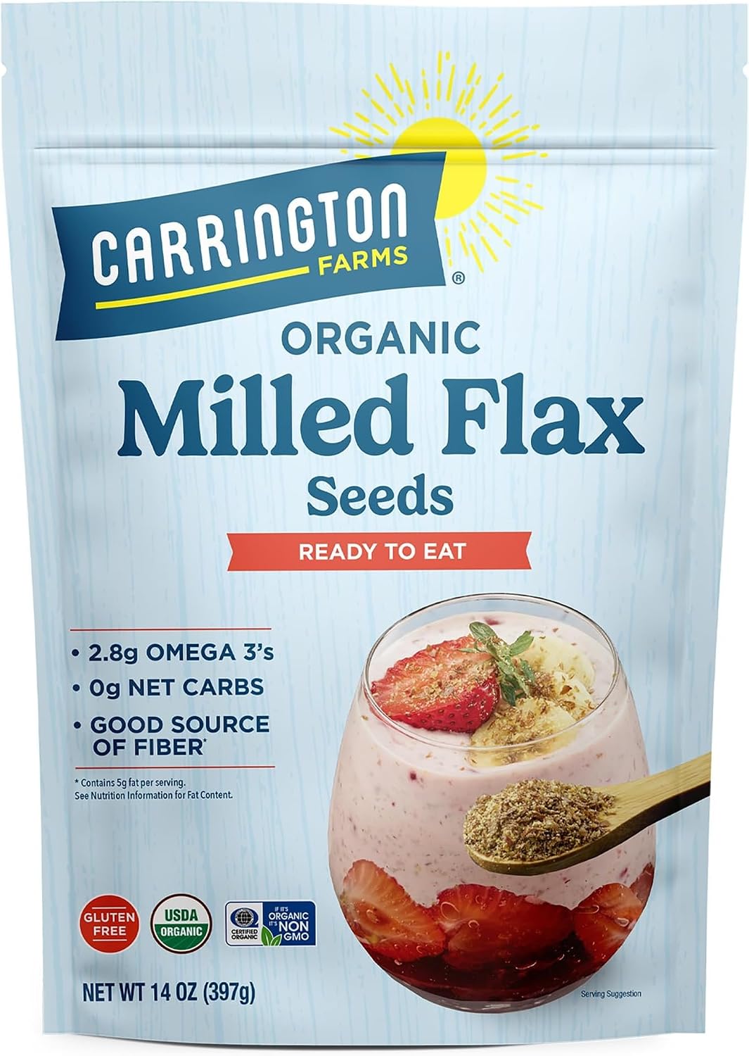 Carrington Farms Organic Milled Flax Seed 14 oz - Ground Flaxseed for Smoothies, Oatmeal, Baking & Vegan Egg Substitute | Omega-3, Fiber & Lignans | Vegan, Non-GMO, Gluten-Free