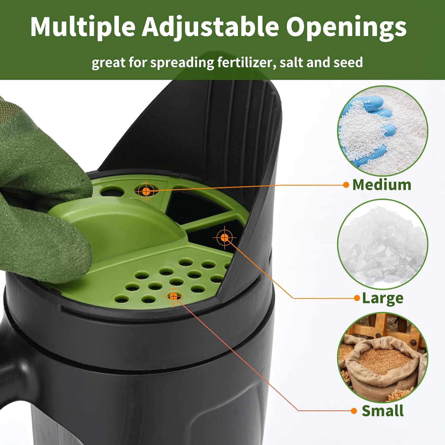 PERSZEN Seed Spreader Hand Held, Hand Spreader Lawn and Garden for Fertilizer Grass Seed Salt Ice Melt Earth Food