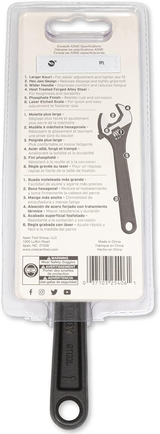 Crescent 6" Adjustable Black Oxide Wrench - Carded - AT26VS