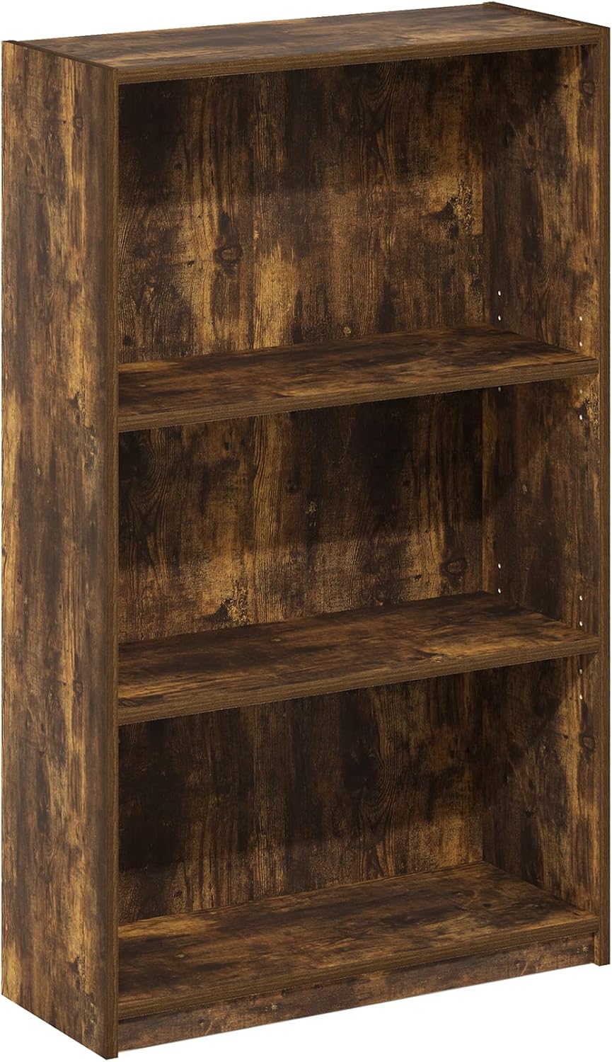 Furinno Jaya Book Shelf, 3-Tier Bookshelf, Bookcase with Adjustable Shelves, 9.5 x 24.5 x 40.3, for Organization and Storage, for Living Room, Bedroom, Home Office, White