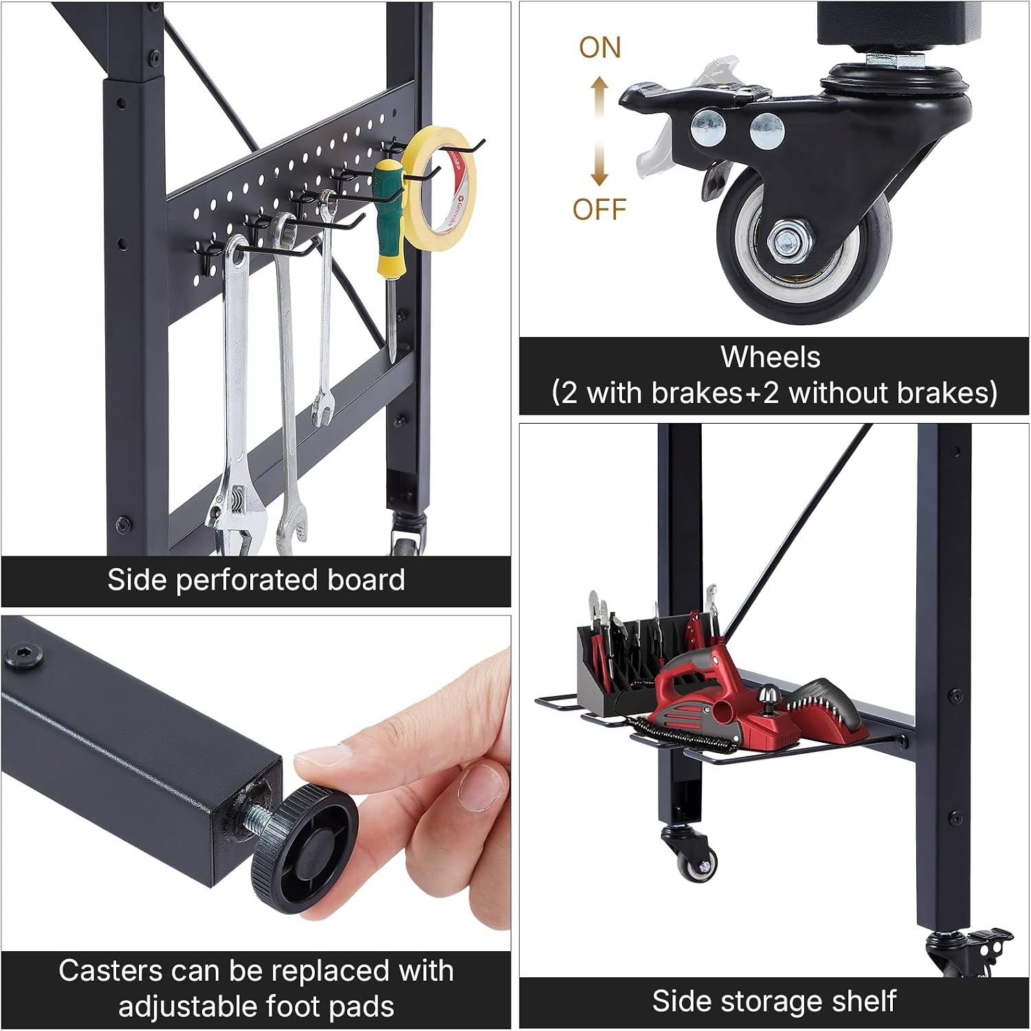 Zevemomo 48" Adjustable Height Workbench with Pegboard, Work Benches for Garage, Heavy Duty Wood Top Work Bench with Wheels, 2000 LBS Load Capacity