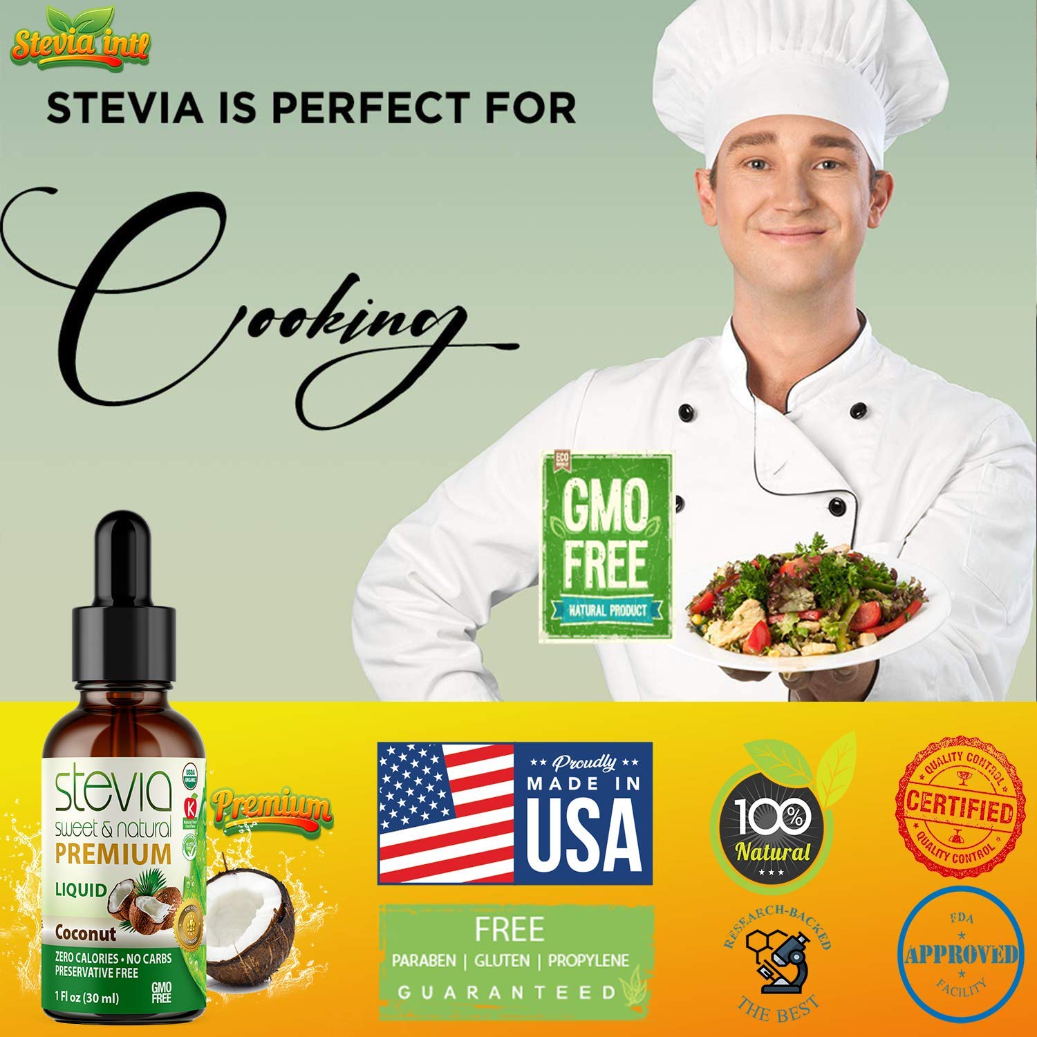 Coconut Premium Quality Stevia Drops | Organic Liquid Stevia | Best Sugar Substitute | 100% Pure Extract | All Naturally Sweet | Non-Bitter, 0 Calorie