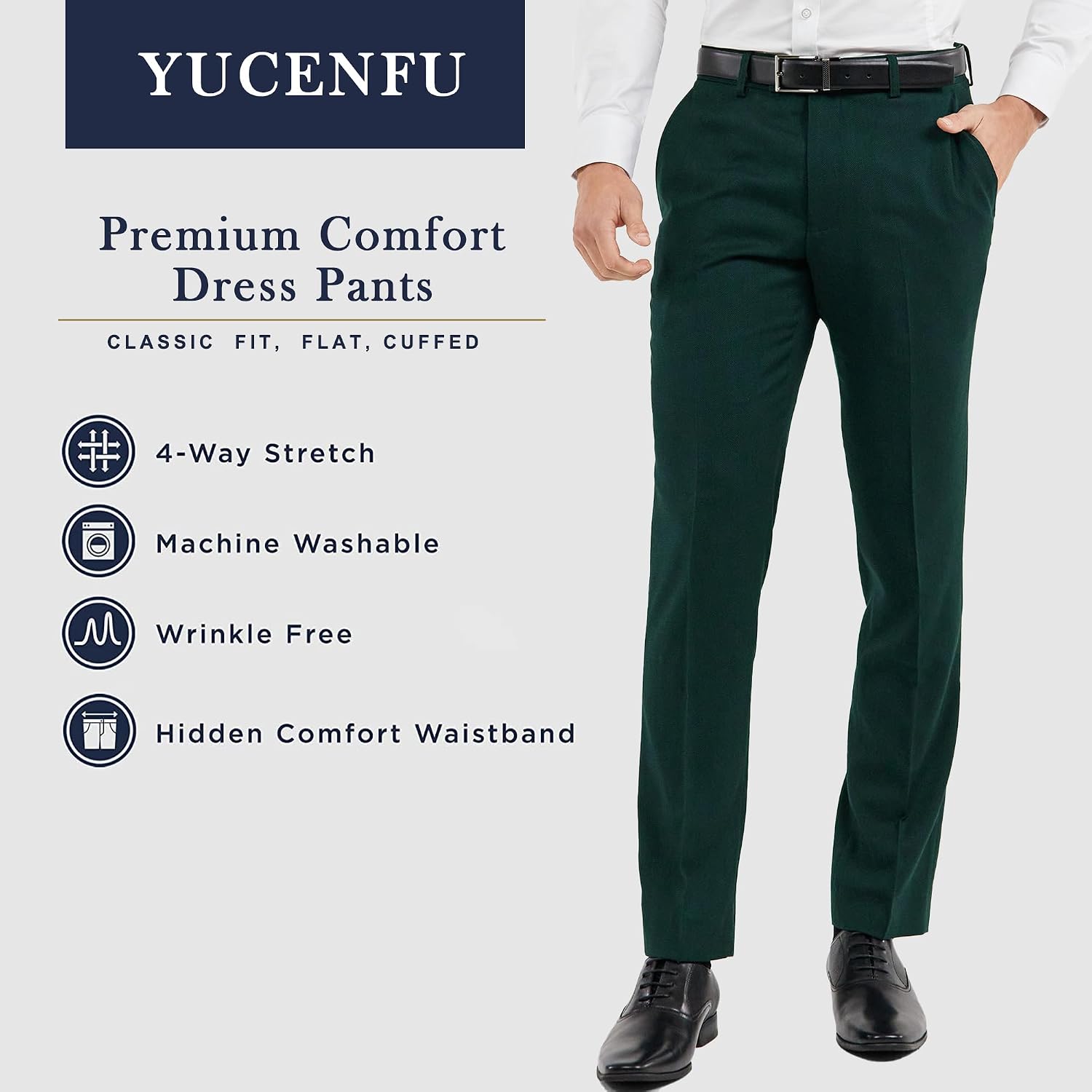 Men's Cozy Hidden Expandable Waist Dress Pants | Premium Stretch Texture Weave Work to Weekend Pants