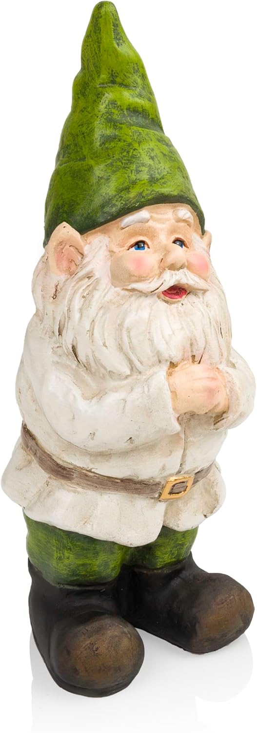 Alpine Corporation 12" Tall Traditional Outdoor Garden Gnome Yard Statue Decoration