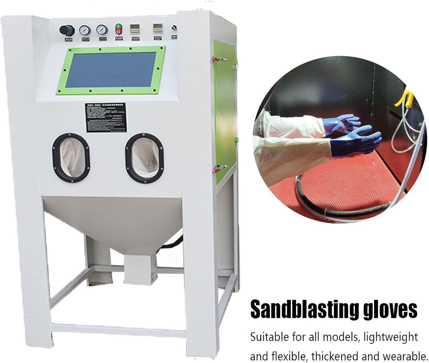 23.6" Canvas Rubber Sandblasting Sand blaster Protection Gloves for Sandblast Cabinets XL,1 pair