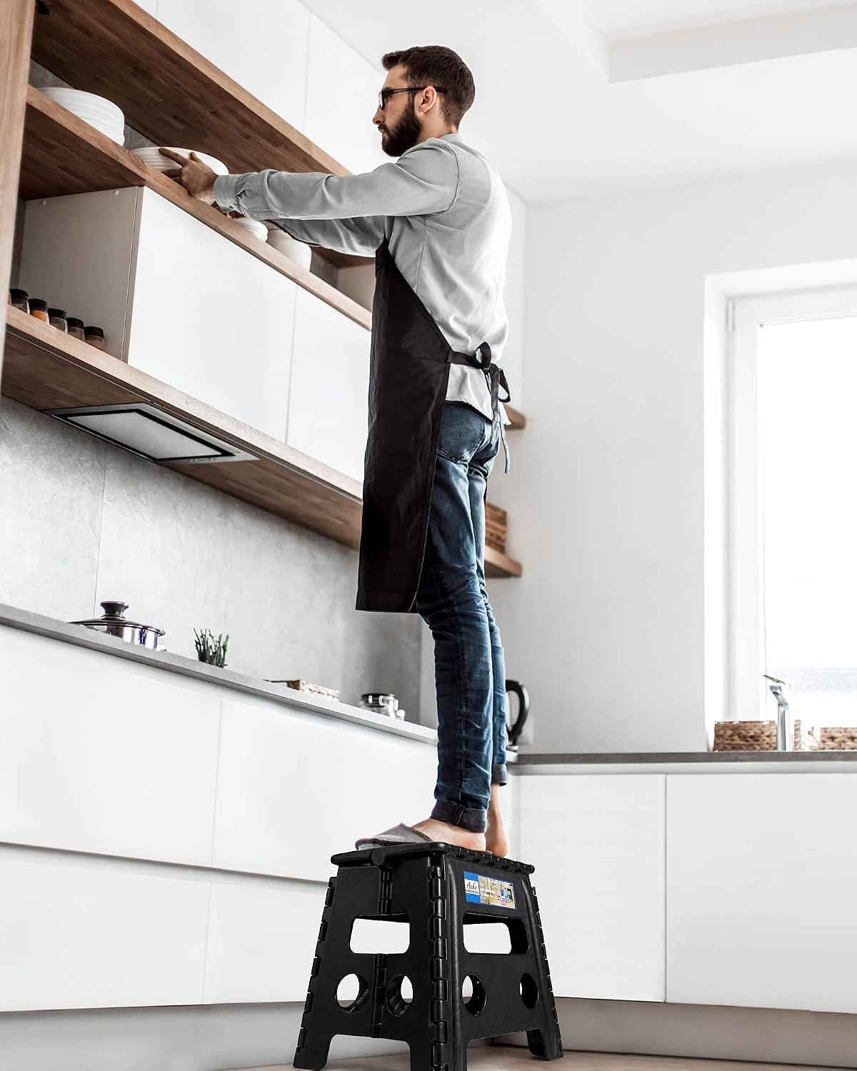 ACKO 13 Inch Folding Step Stool, Holds 300 lb for Adults and Kids, Black | Collapsible Heavy Duty Foldable Stools, Portable Non-Slip Foot Stepping stool, Kitchen Bathroom Bedroom Outdoor with Handle