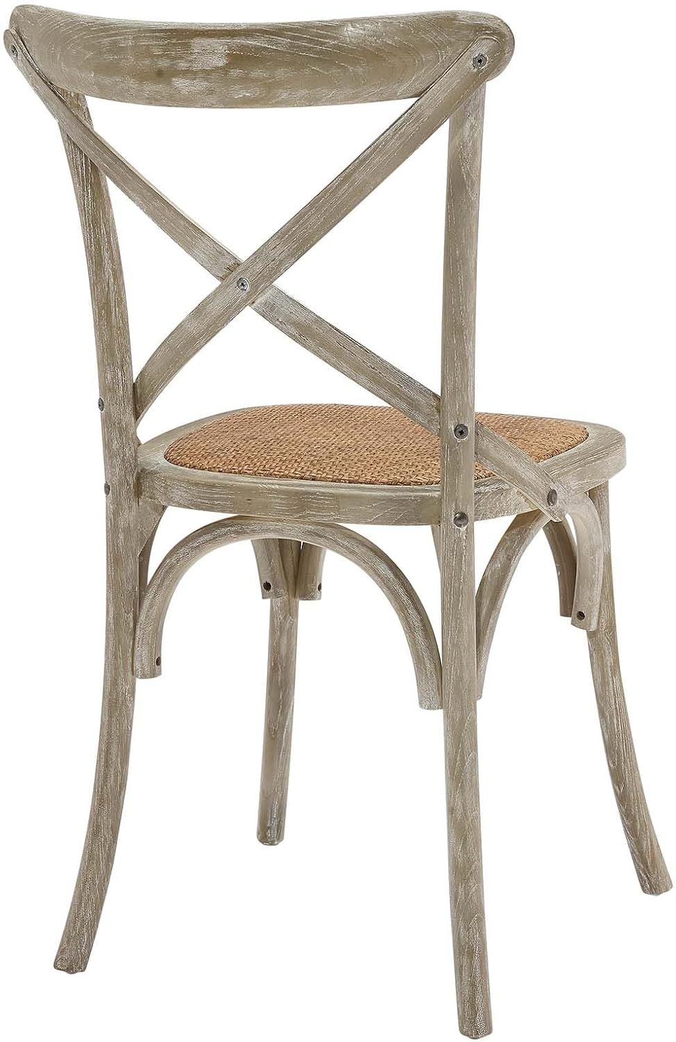 Modway Gear Rustic Modern Farmhouse Elm Wood Rattan Dining Chair in Gray