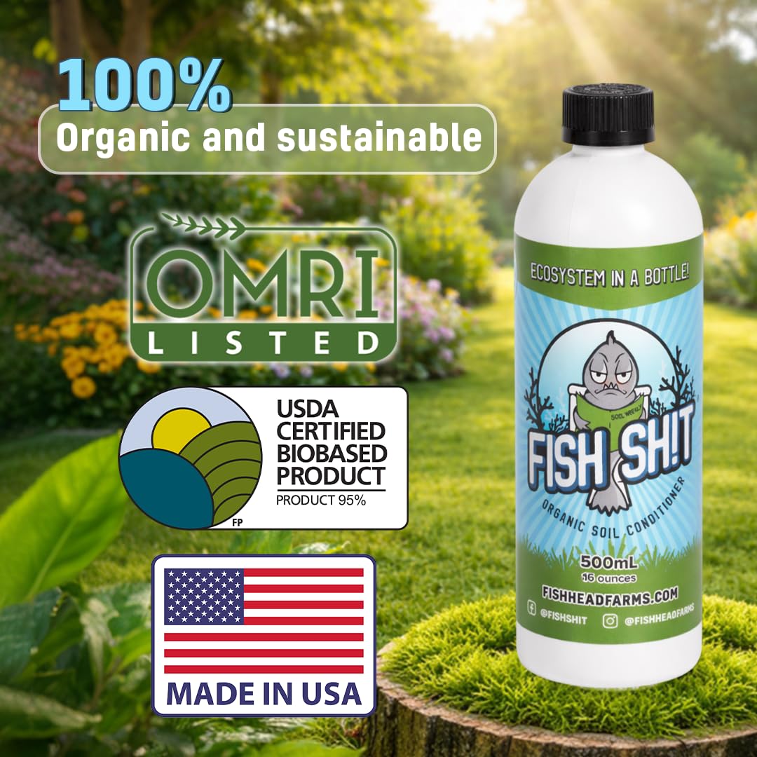 Fish Head Farms Organic Liquid Soil Conditioner, 500ml, Living Biology for Indoor & Outdoor Plants, Root Growth, Nutrient Uptake & Water Efficiency