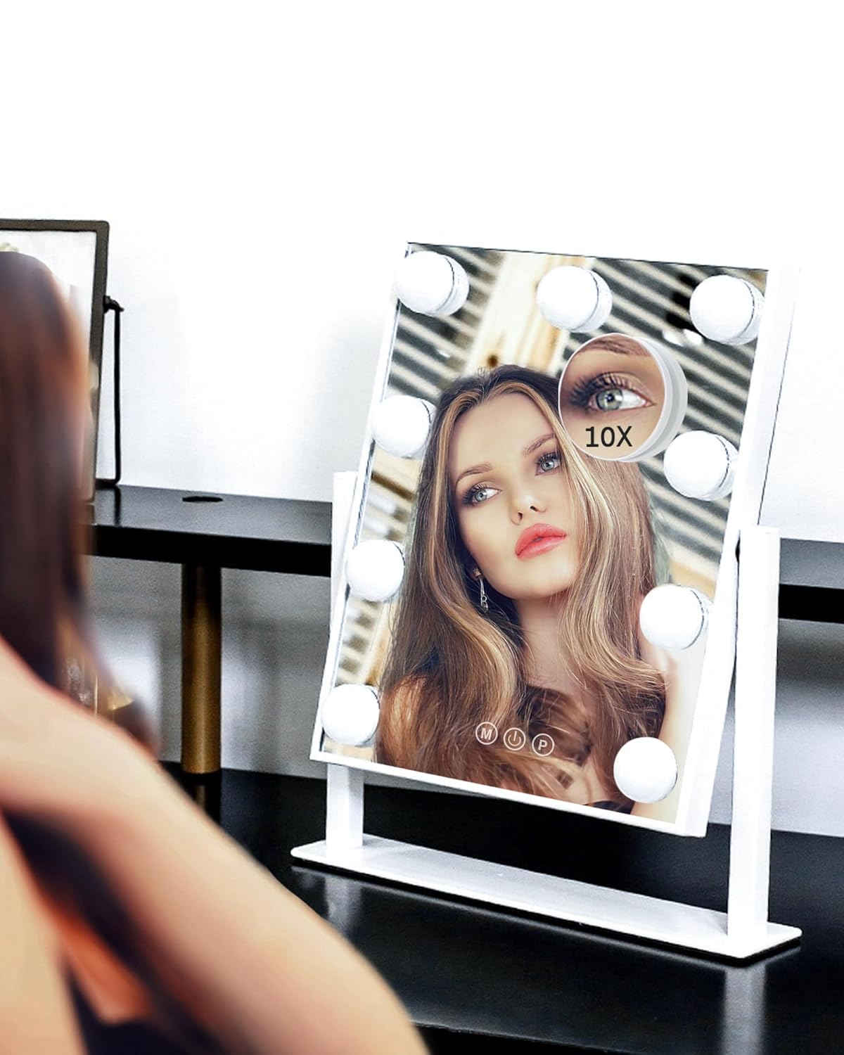 BWLLNI Lighted Makeup Mirror, White Vanity Mirror with Lights,9 LED Bulbs