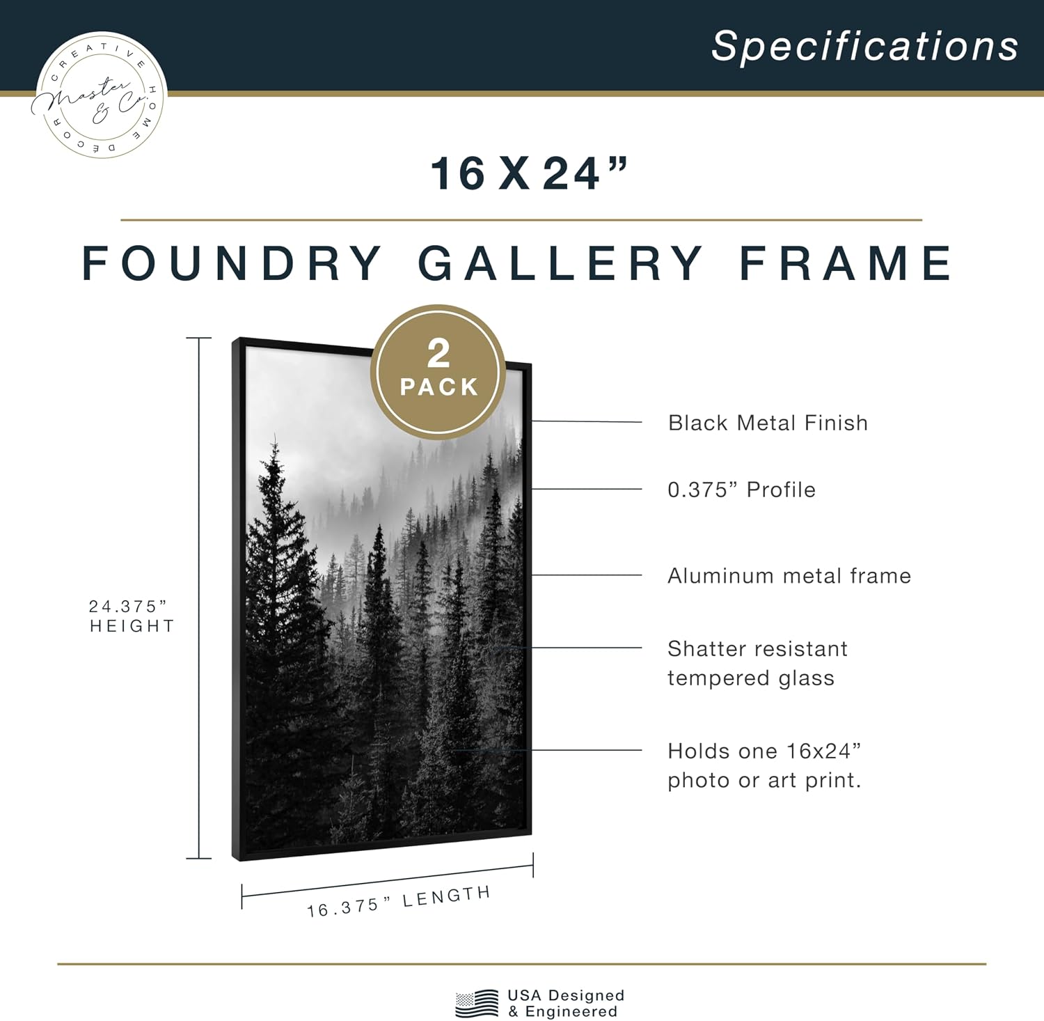 MCS Master & Co. Foundry Metal Picture Frame, 12x12 Matted to 8x8