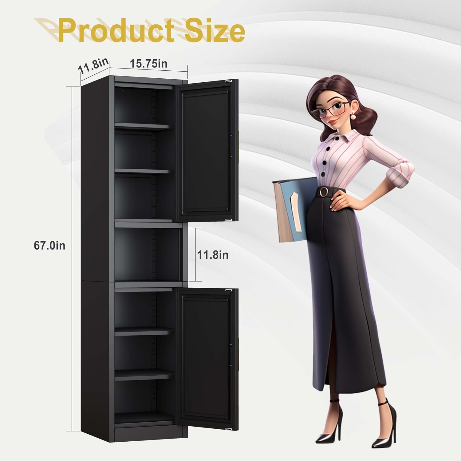 pozdeg 67" Tall Narrow White Metal Storage Cabinet | 2 Doors, 4 Adjustable Shelves, Freestanding Slim Pantry Organizer for Bathroom Kitchen Living Room