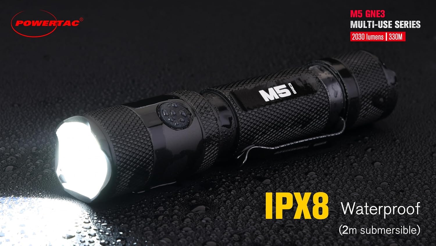 M5-G3 2030 Lumens Rechargeable Tactical Flashlight, 330M Throw with Magnetic Charging and Dual Switch, LED Flashlight for Outdoor Emergency