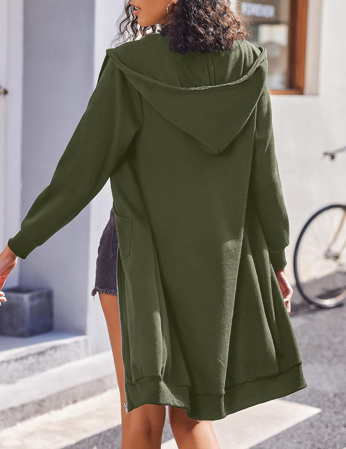 ELESOL Women Casual Zip up Fleece Hoodies Tunic Sweatshirt Long Jacket