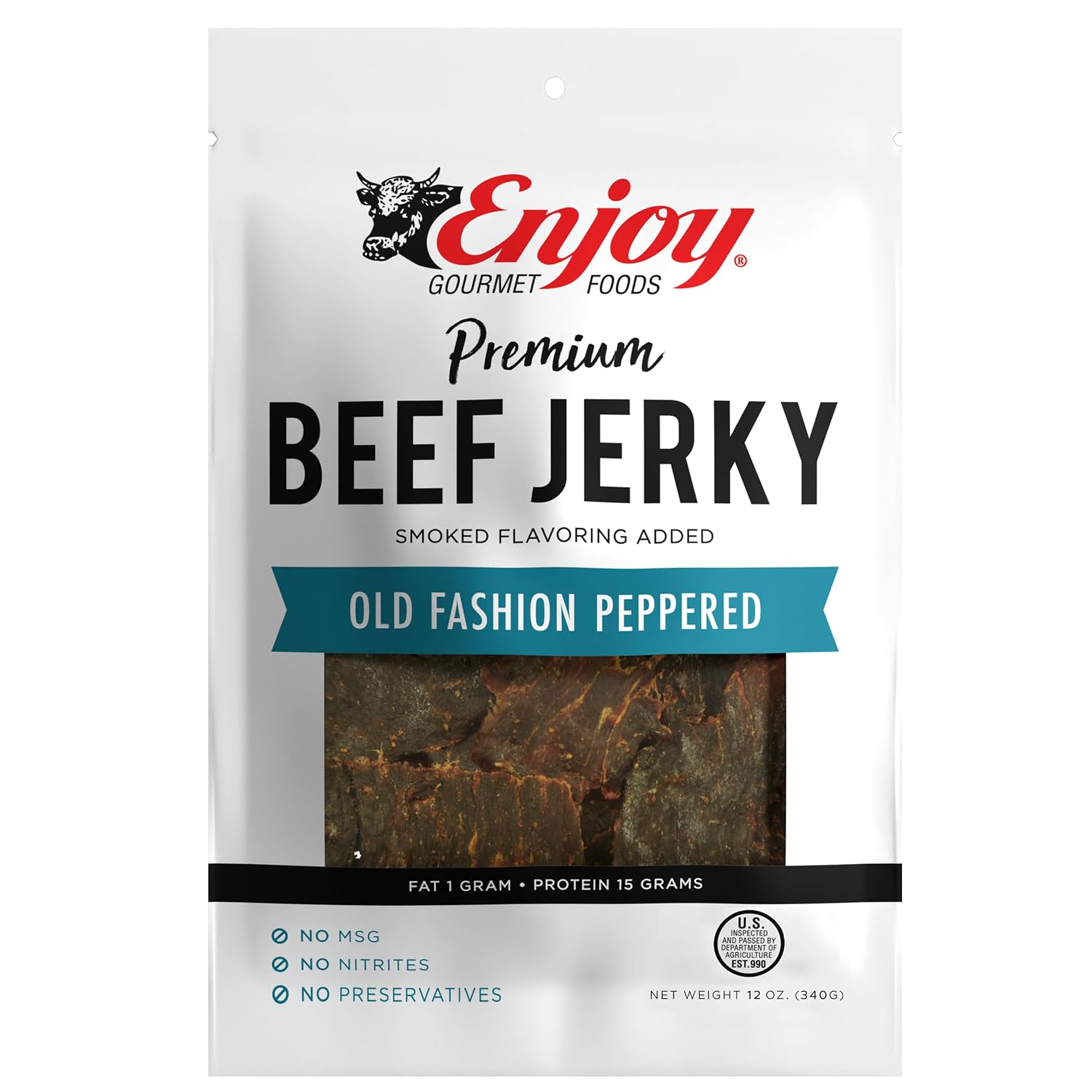 Enjoy Peppered Beef Jerky 8 oz (Pack of 1) | High Protein | No Nitrites