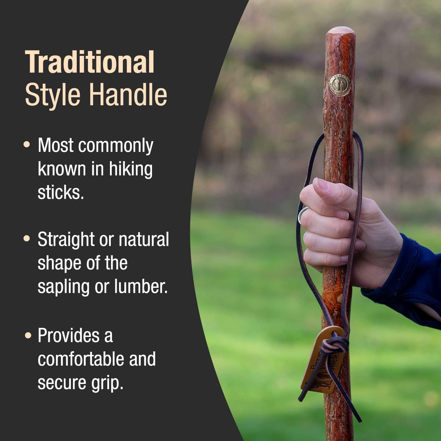 Brazos Rustic Wood Walking Stick, Maple, Traditional Style Handle, for Men & Women, Made in The USA, 55"